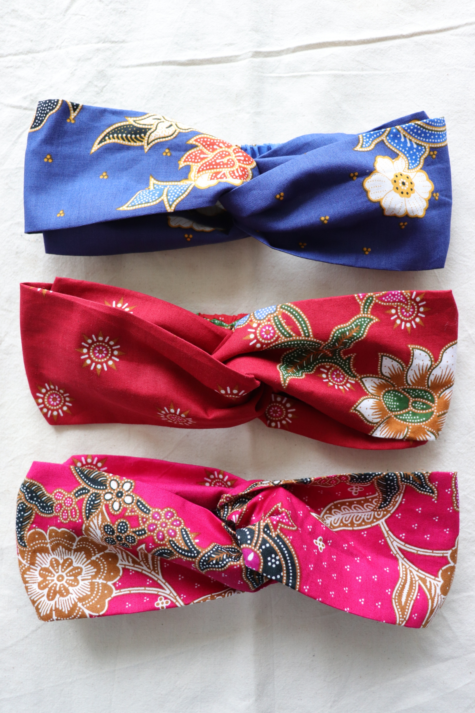 Crossover Batik Headbands [Set of 3] - Berry Shake