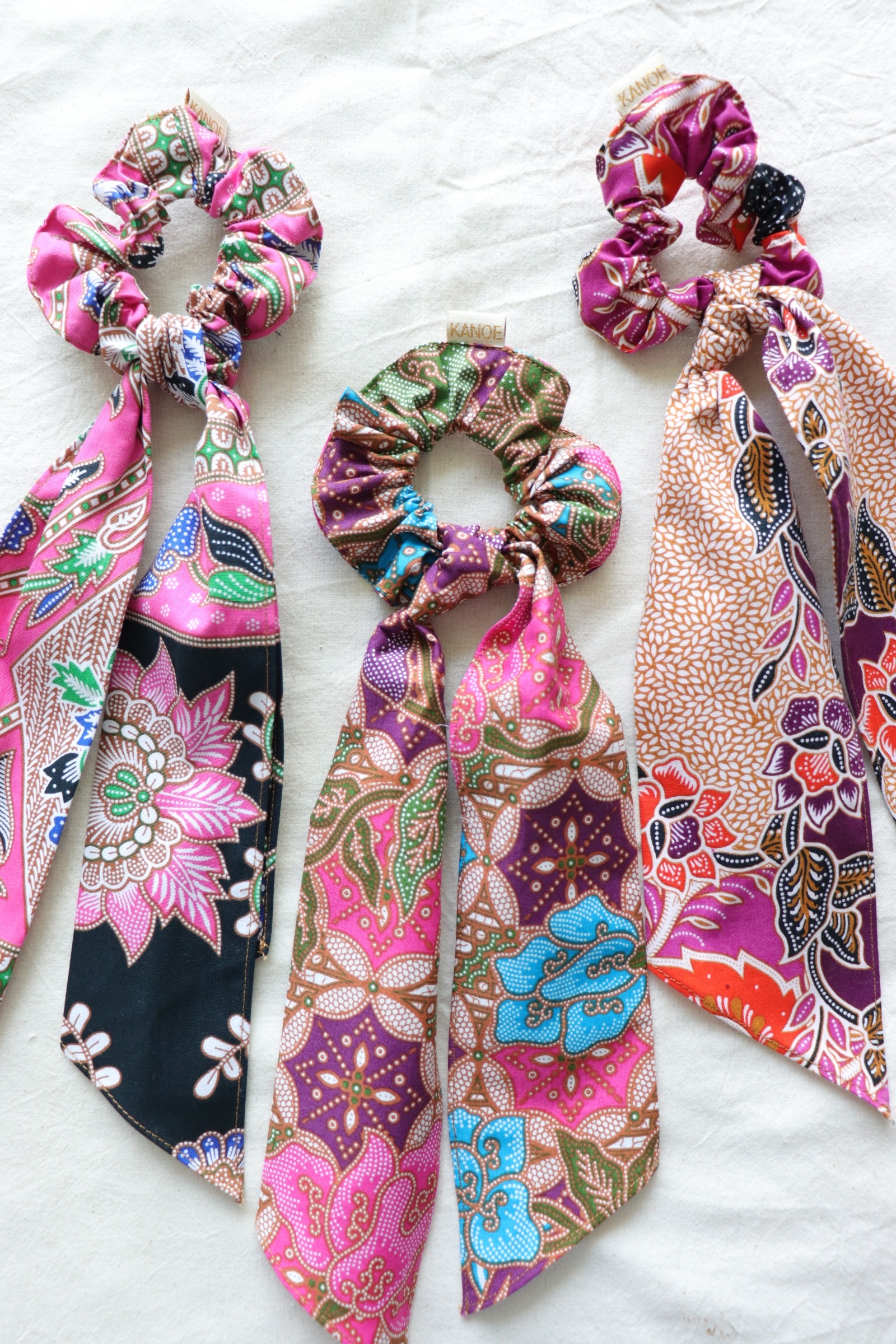 Batik Scrunchie w/ Ribbon [Set of 3] - Rose Wood