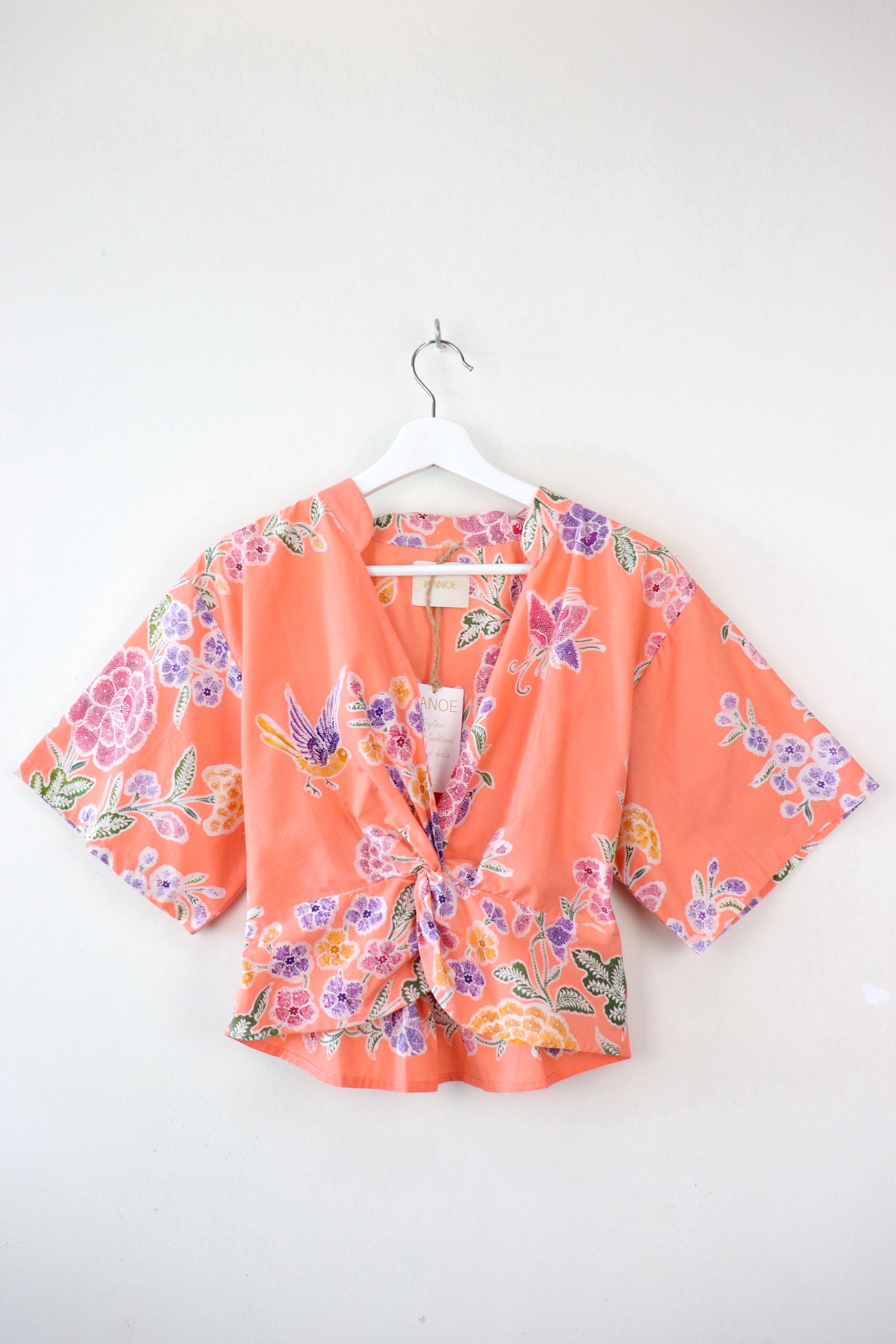 Twisted Front Mandarin Top - Peachy Flow [ Handmade Batik ]
