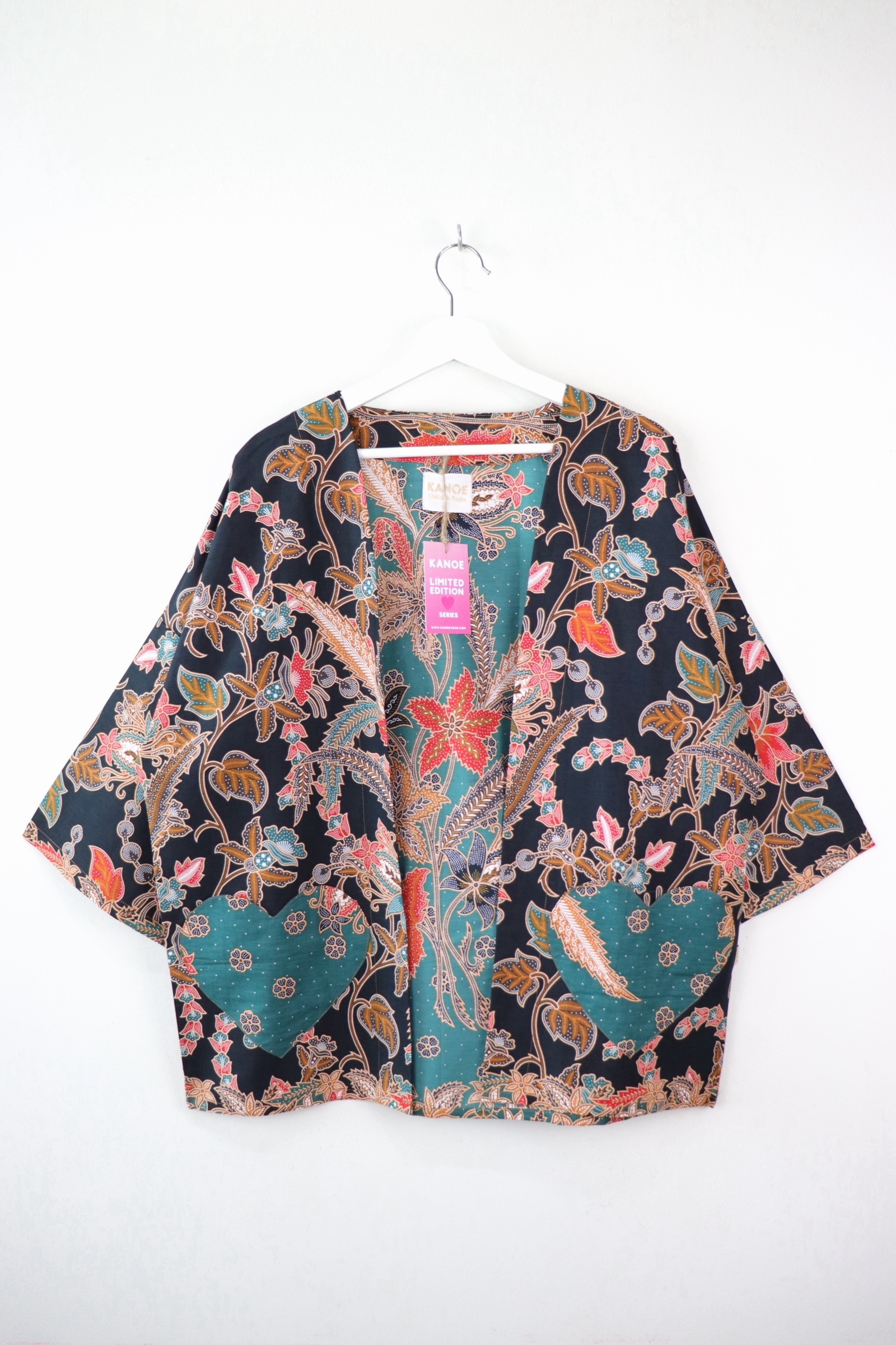 Kimono Basic Heart Pockets - Teal Bloom