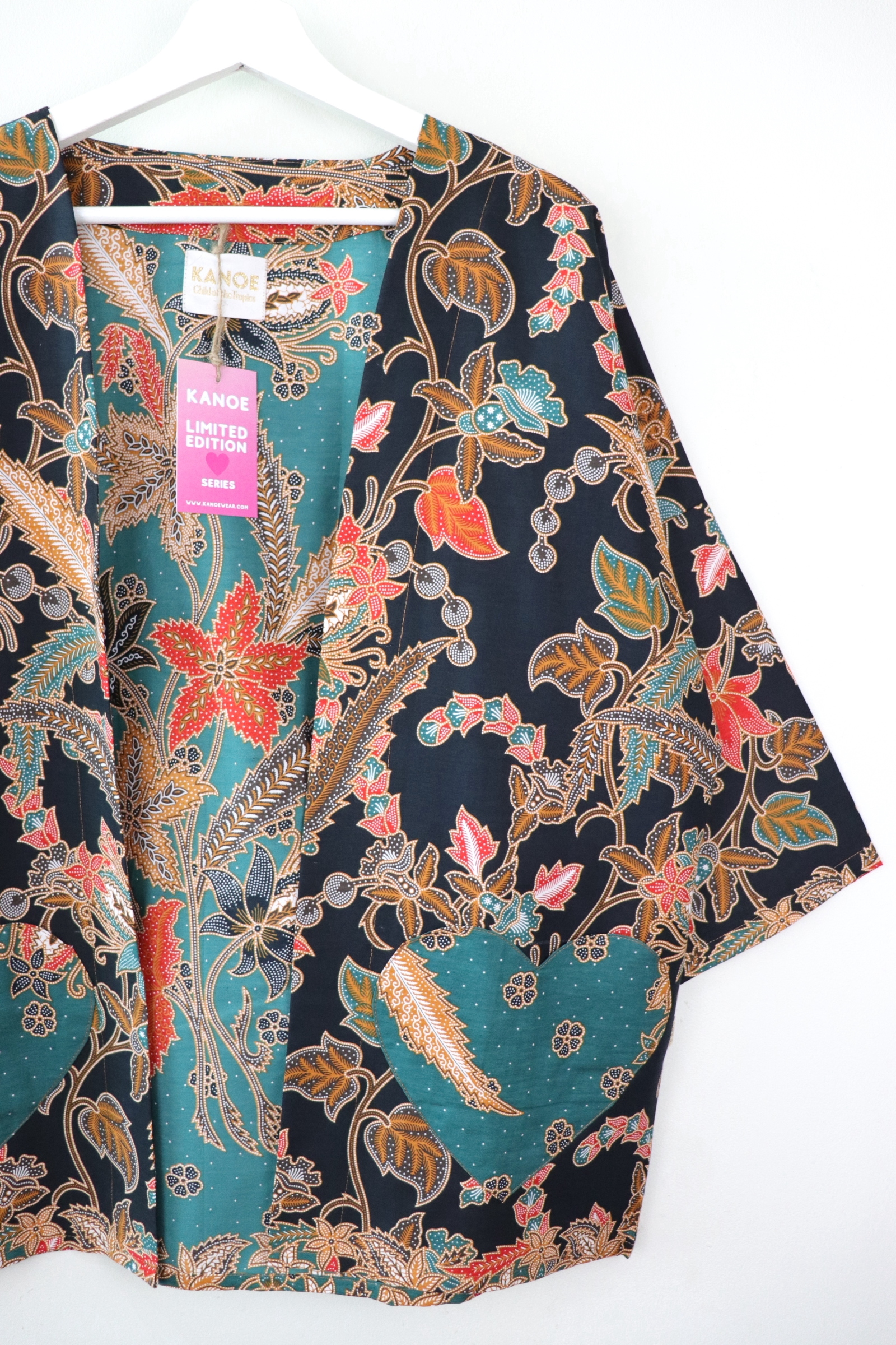 Kimono Basic Heart Pockets - Teal Bloom