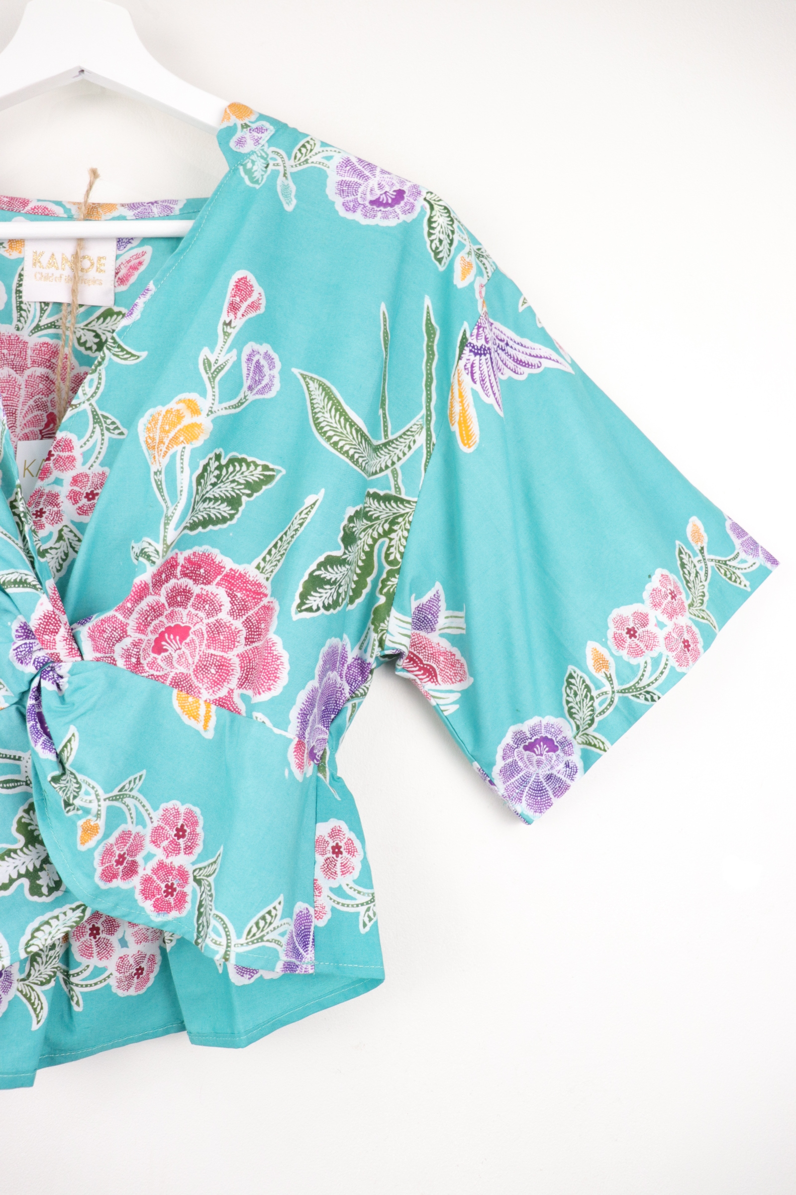 Twisted Front Mandarin Top - Hawaiian Lite [ Handmade Batik ]