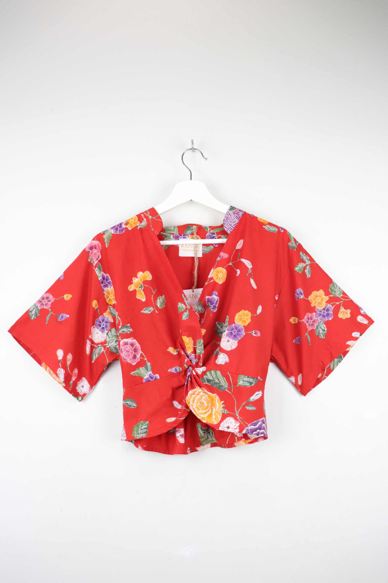 Twisted Front Mandarin Top - Cherry Popsicle [ Handmade Batik ]