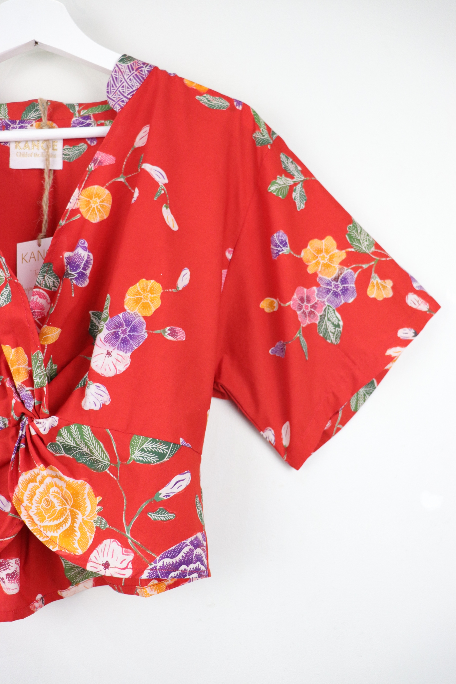 Twisted Front Mandarin Top - Cherry Popsicle [ Handmade Batik ]