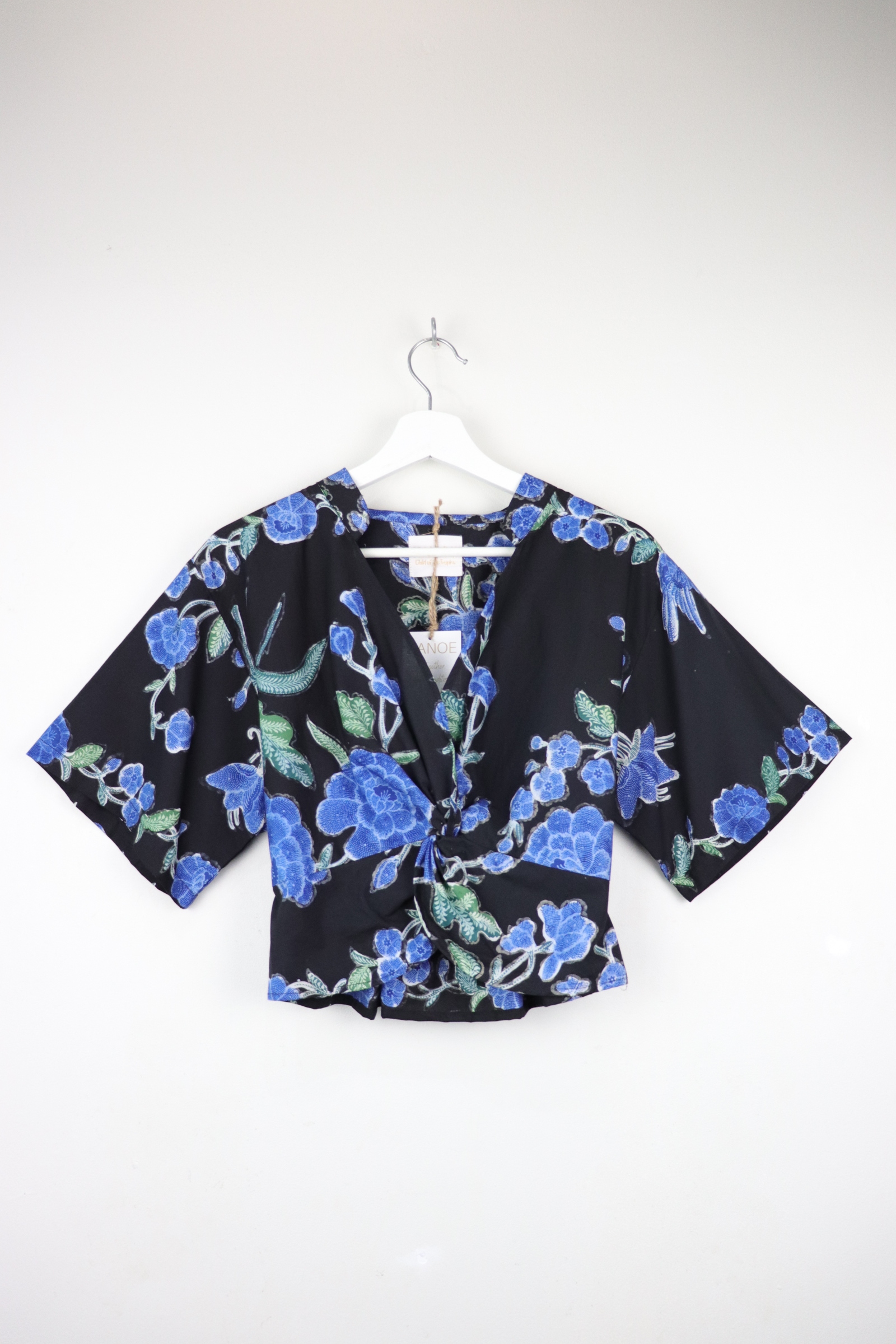 Twisted Front Mandarin Top - Black Swan [ Handmade Batik ]