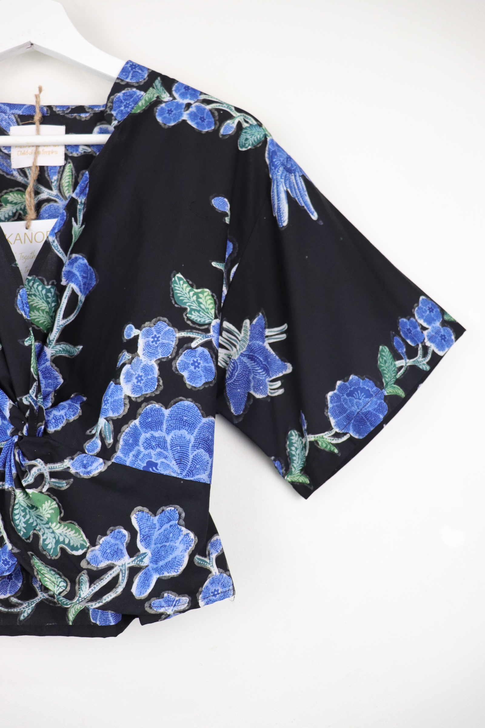 Twisted Front Mandarin Top - Black Swan [ Handmade Batik ]