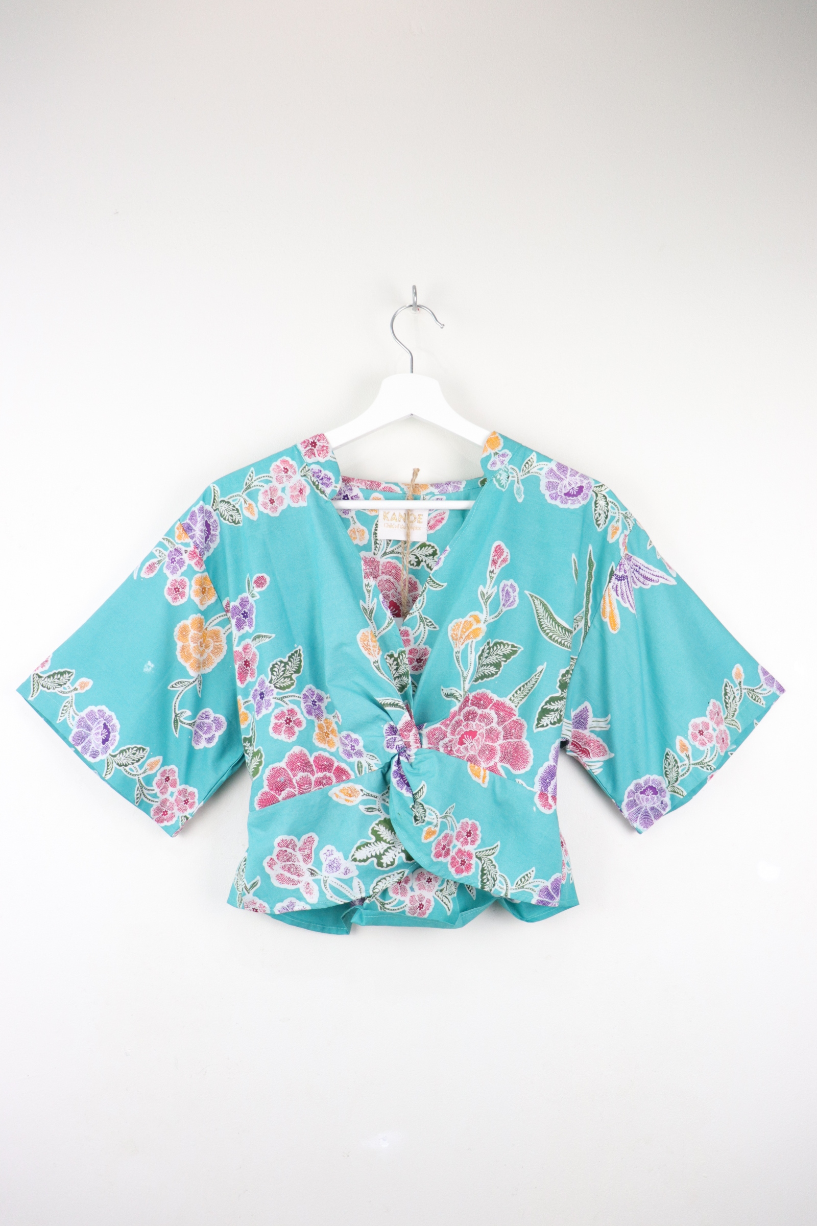 Twisted Front Mandarin Top - Hawaiian Lite [ Handmade Batik ]