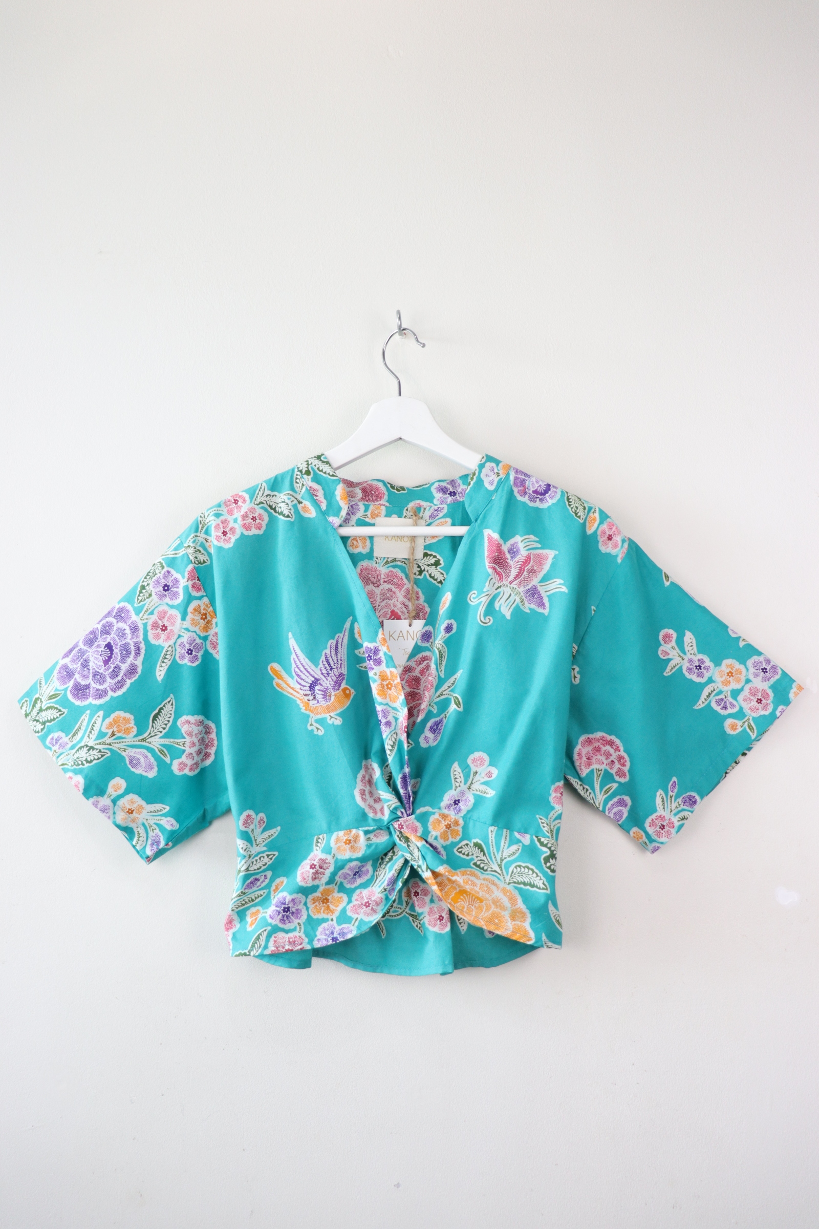 Twisted Front Mandarin Top - Blue Hawaiian [ Handmade Batik ]