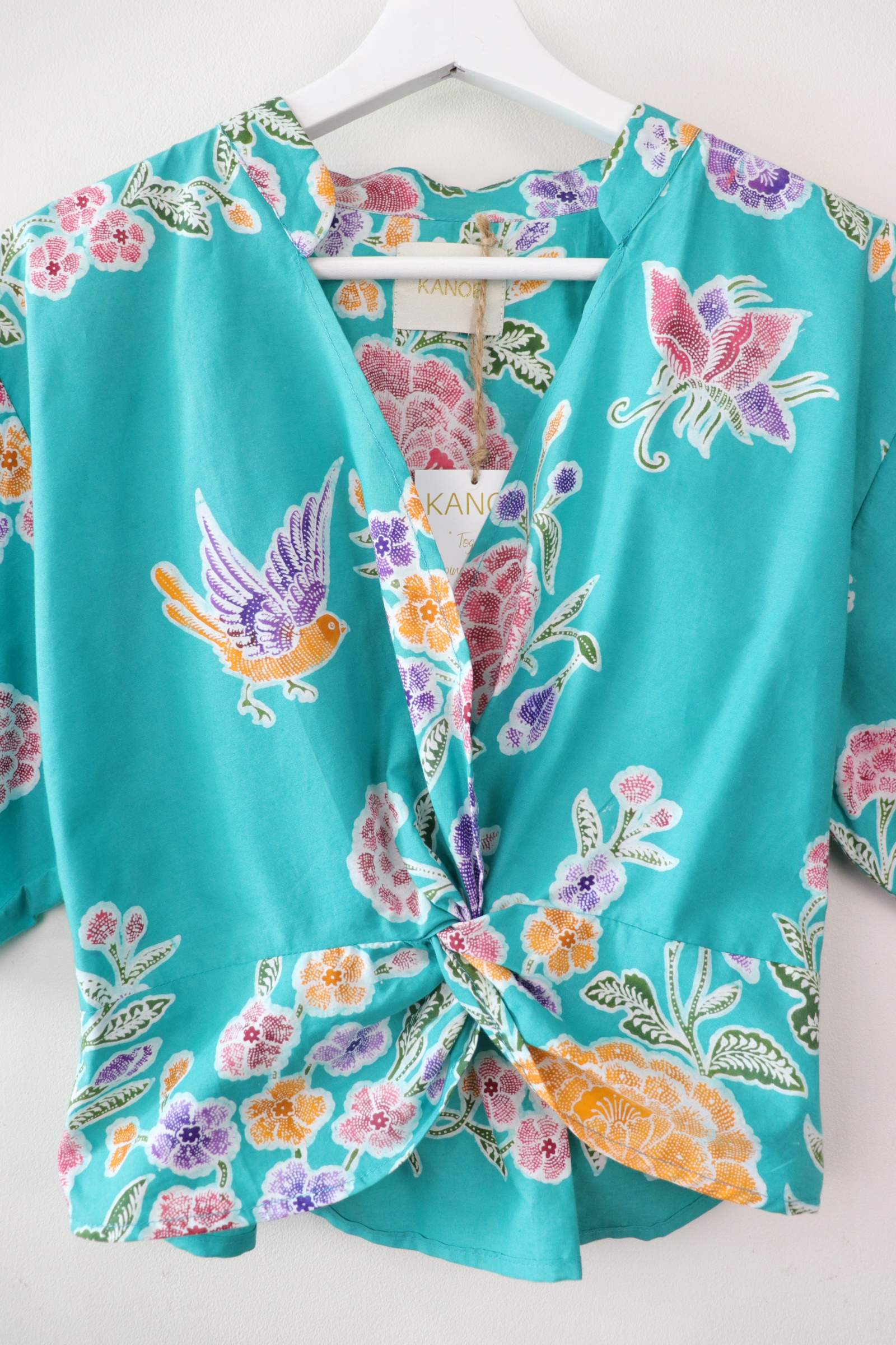 Twisted Front Mandarin Top - Blue Hawaiian [ Handmade Batik ]