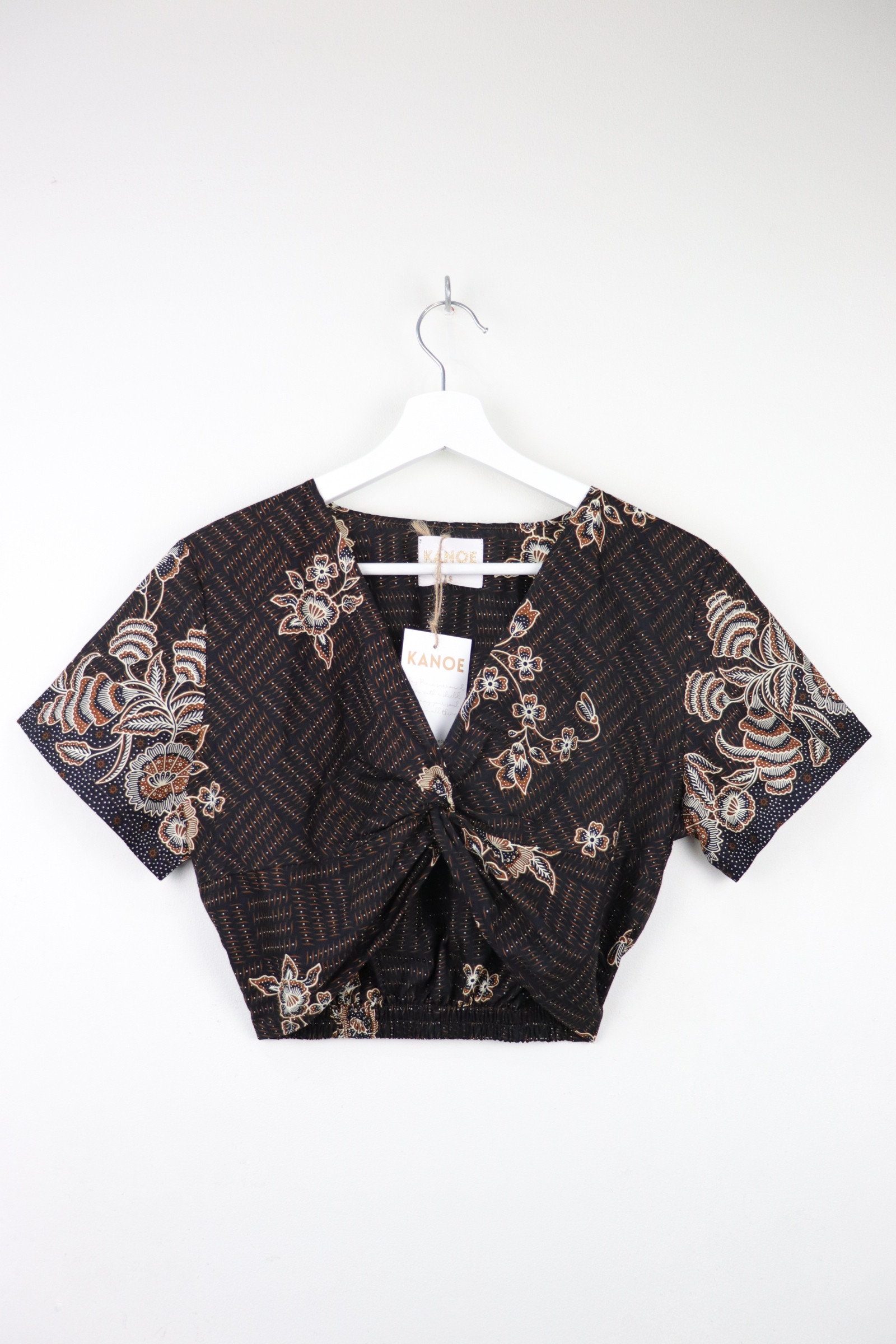 Twisted Front Batik Top - Coffee Bean