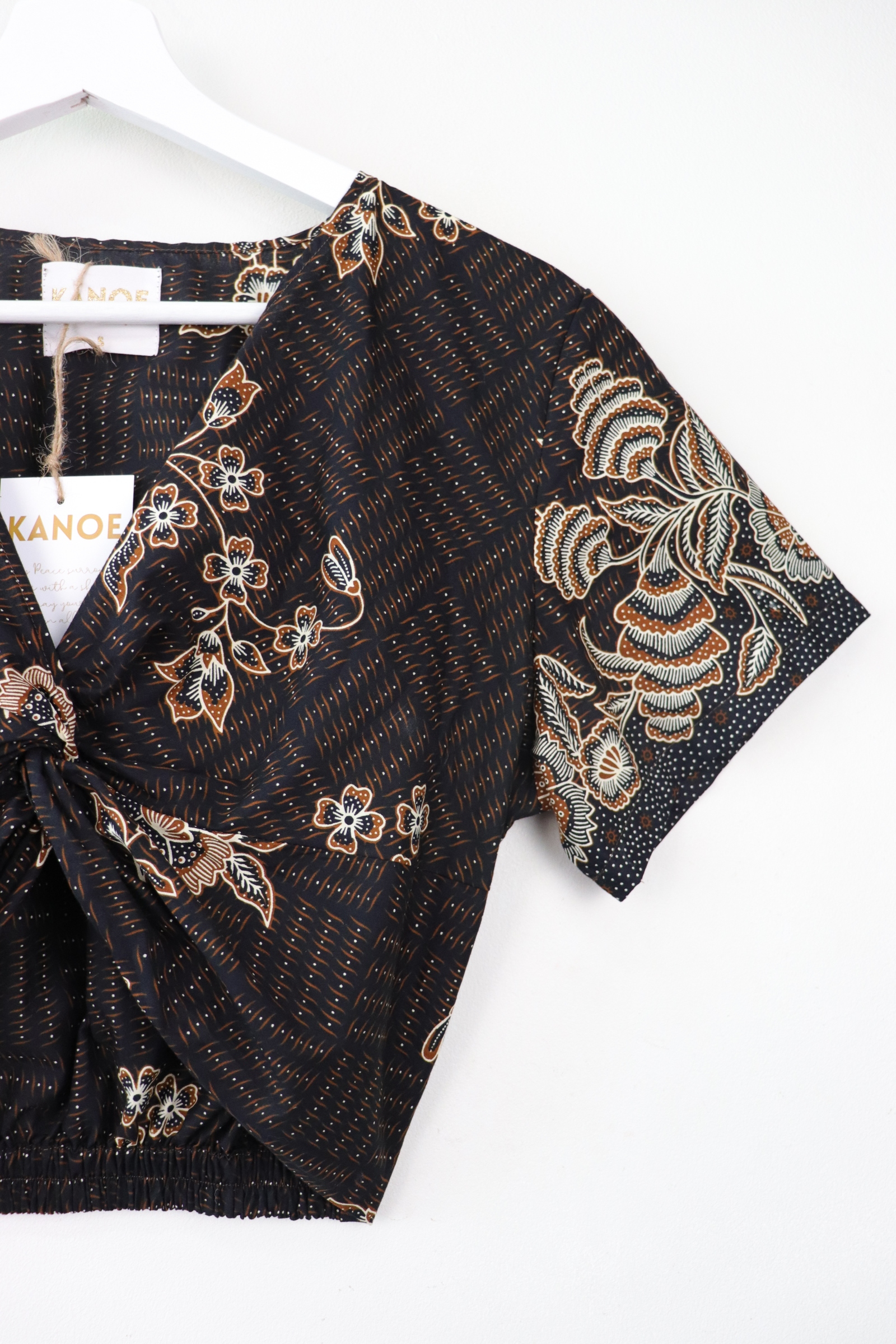 Twisted Front Batik Top - Coffee Bean
