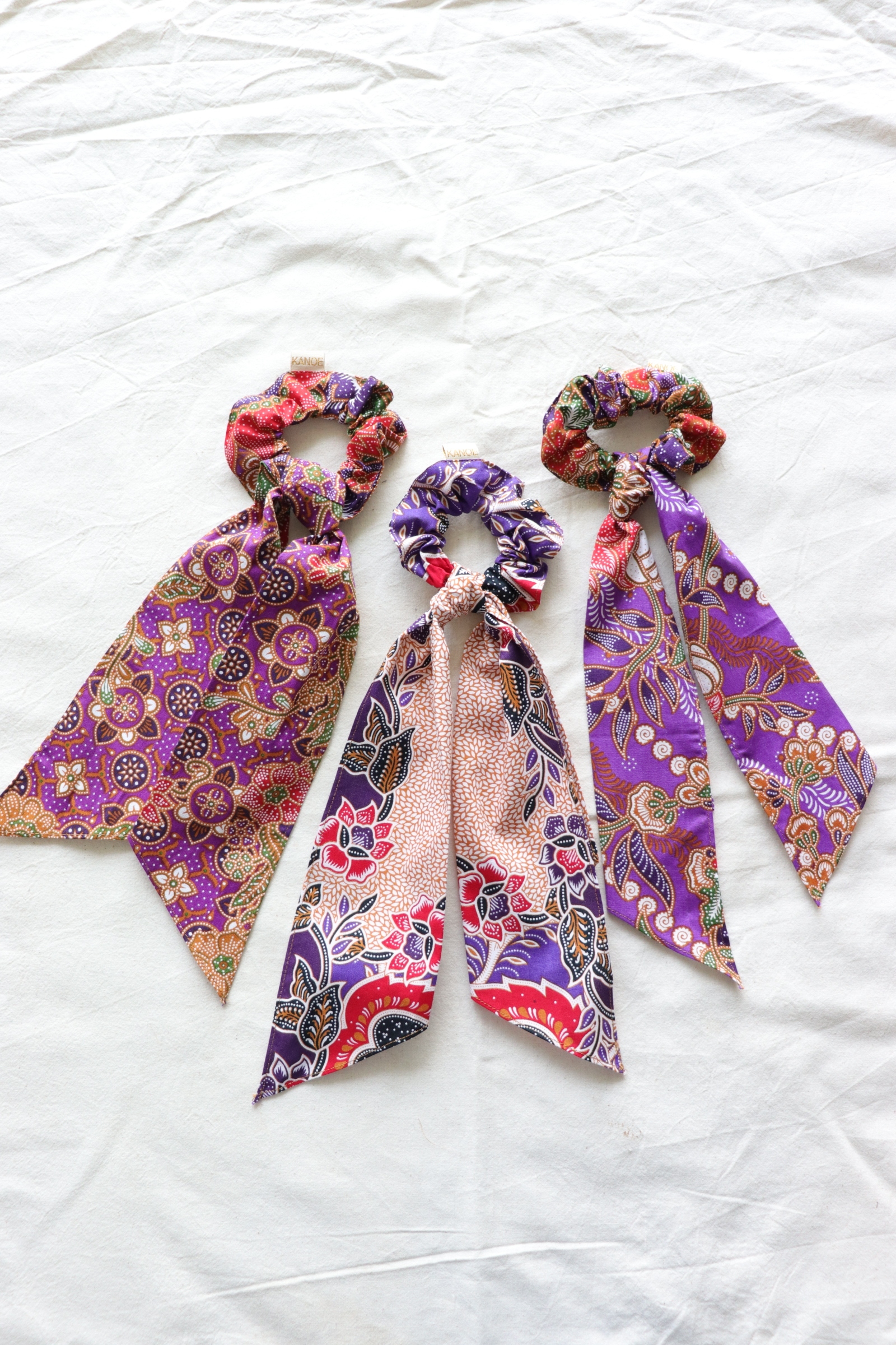 Batik Scrunchie w/ Ribbon [Set of 3] - Viola