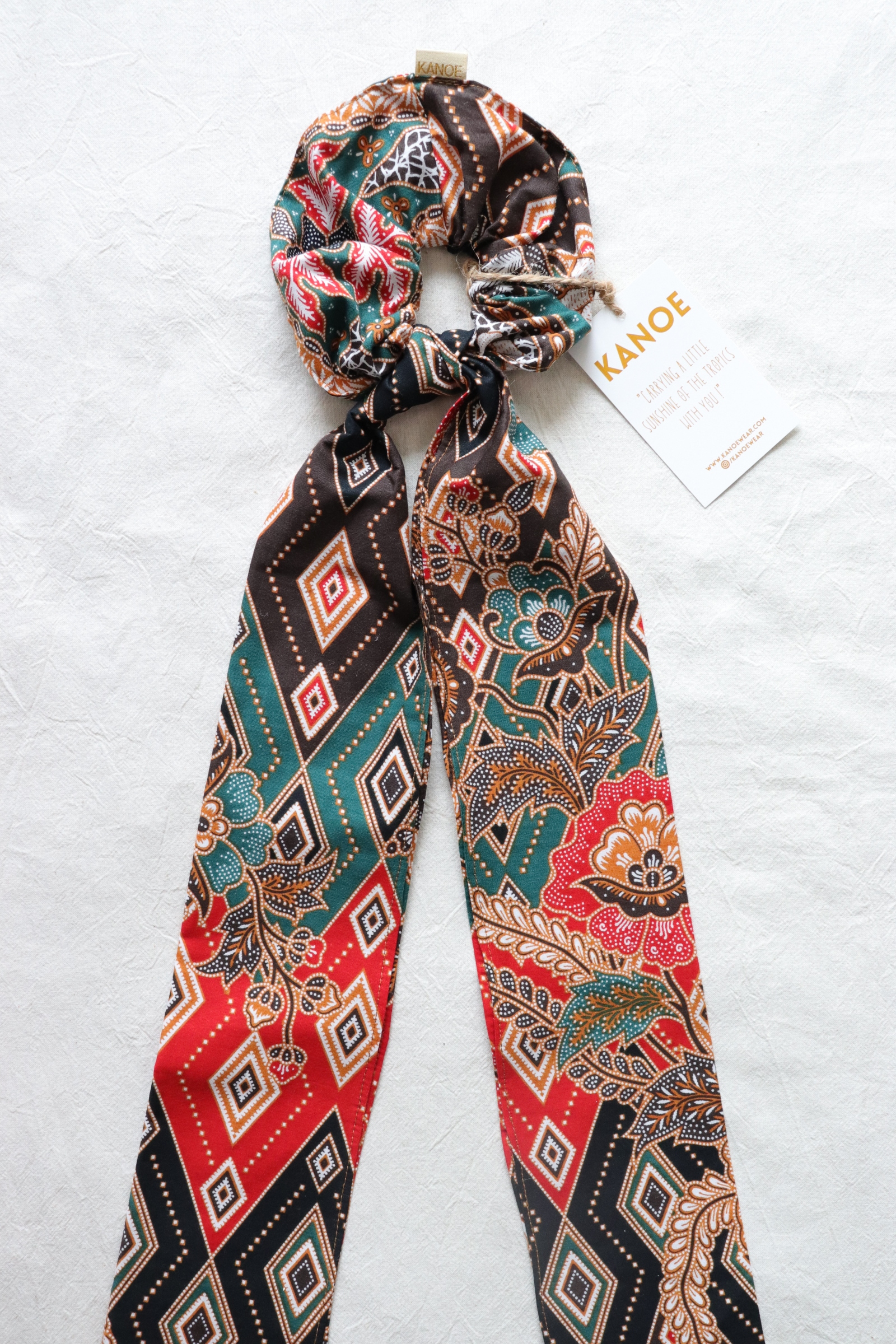 Maxi Batik Scrunchie w/ Ribbon - Teal Diamond