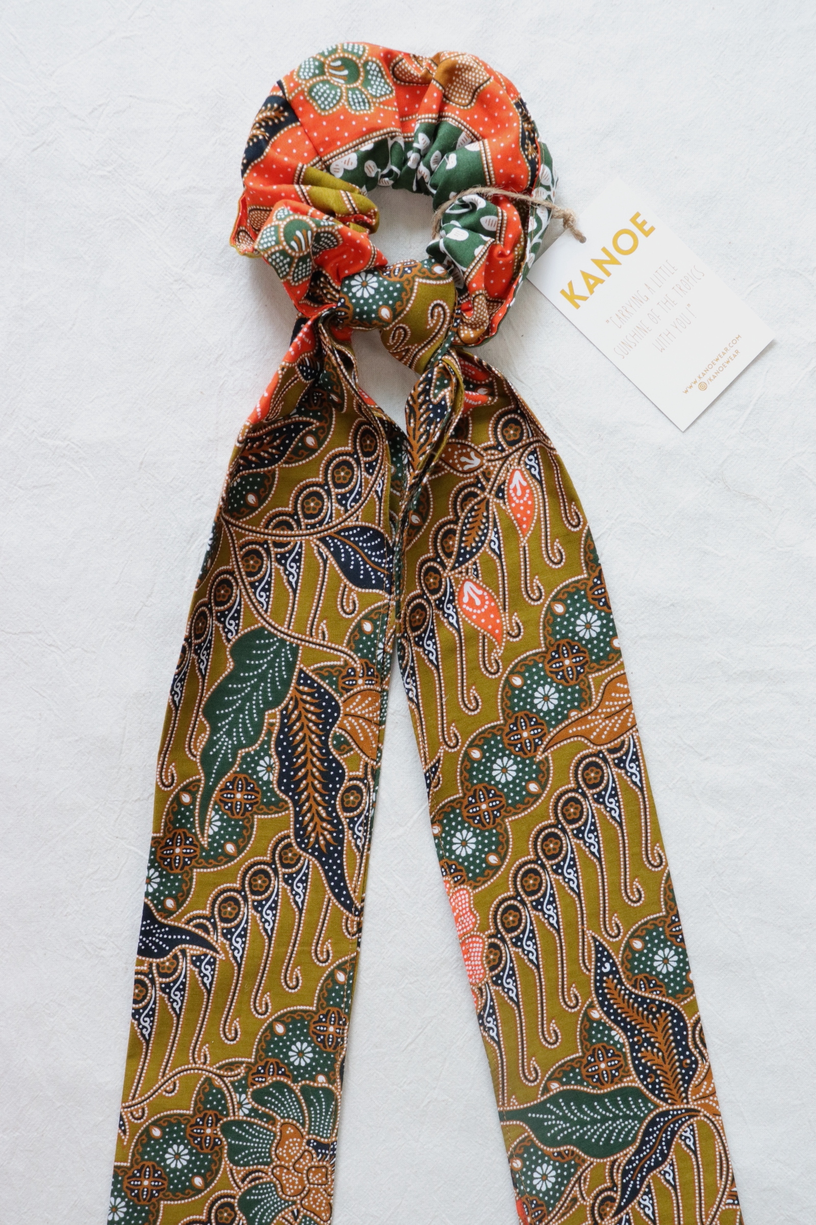 Maxi Batik Scrunchie w/ Ribbon - Olive Wood