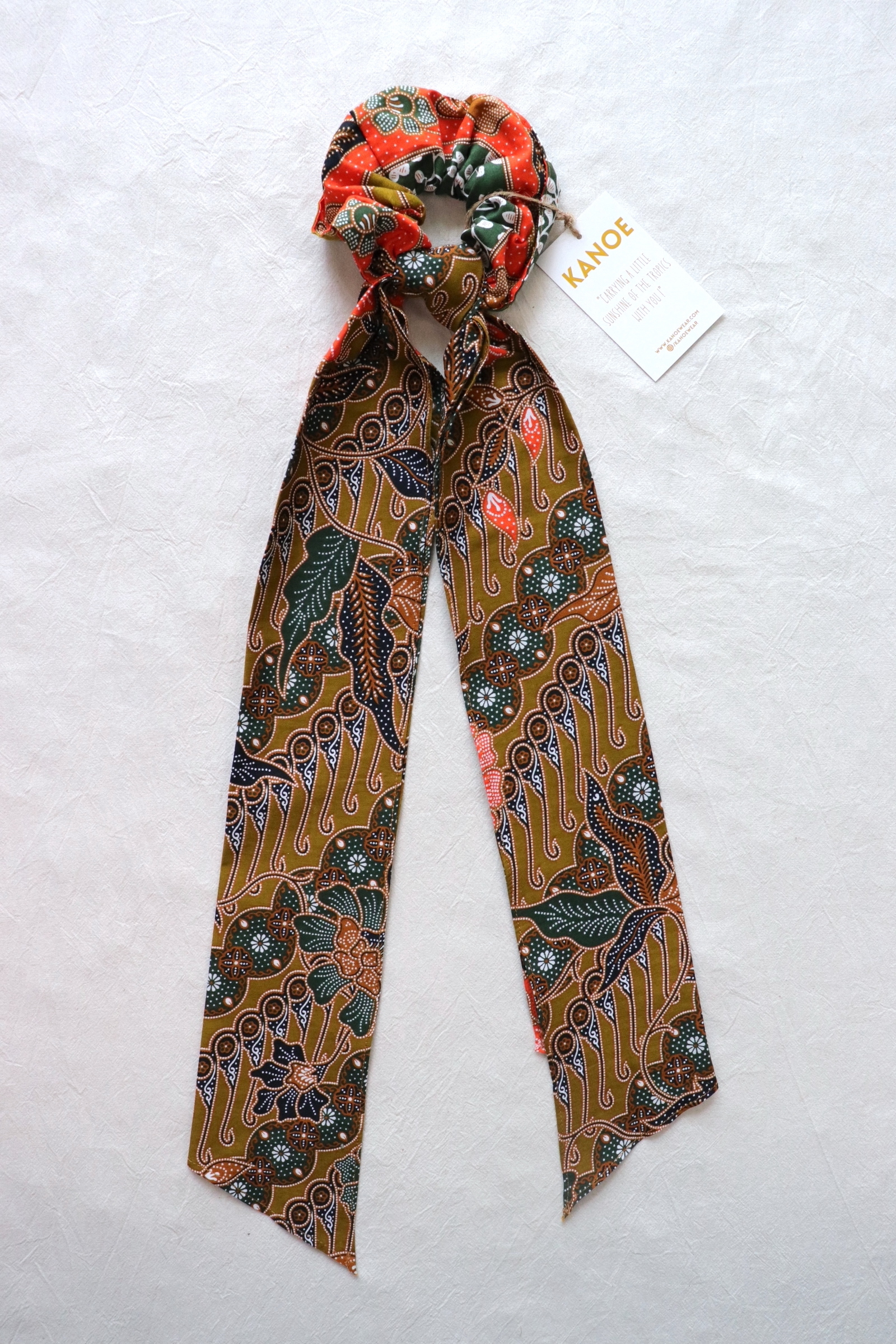 Maxi Batik Scrunchie w/ Ribbon - Olive Wood