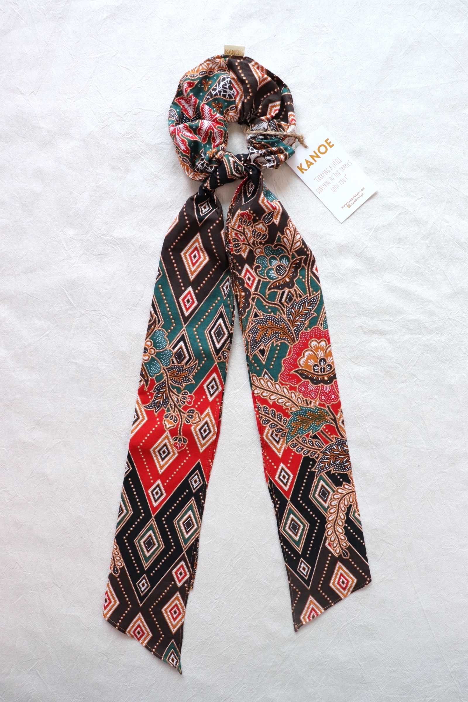 Maxi Batik Scrunchie w/ Ribbon - Teal Diamond