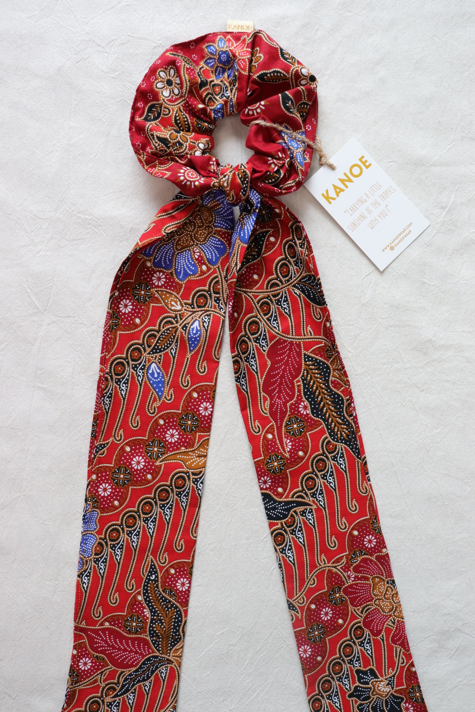 Maxi Batik Scrunchie w/ Ribbon - Cherry Crimson