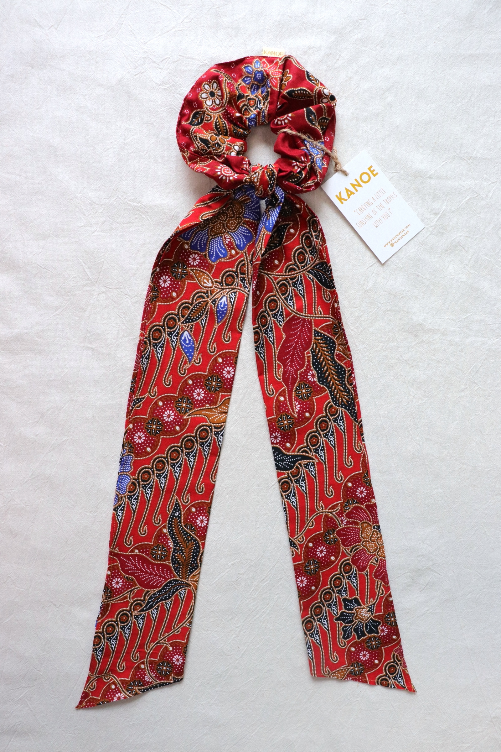 Maxi Batik Scrunchie w/ Ribbon - Cherry Crimson