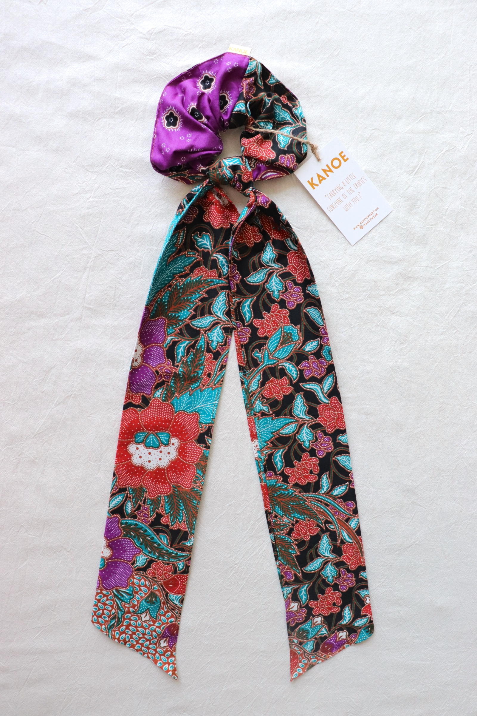 Maxi Batik Scrunchie w/ Ribbon - Mulberry Tea 