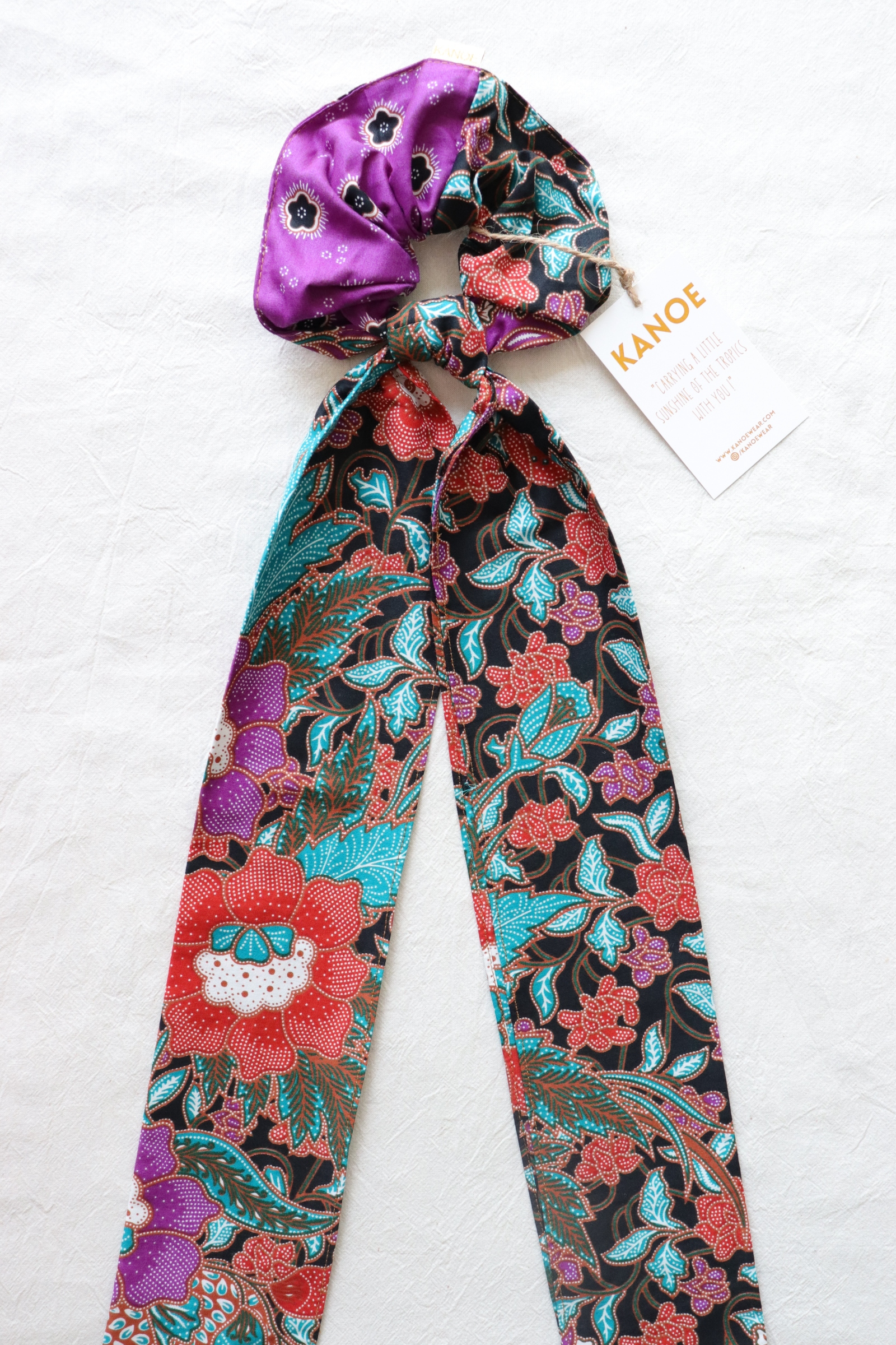 Maxi Batik Scrunchie w/ Ribbon - Mulberry Tea 
