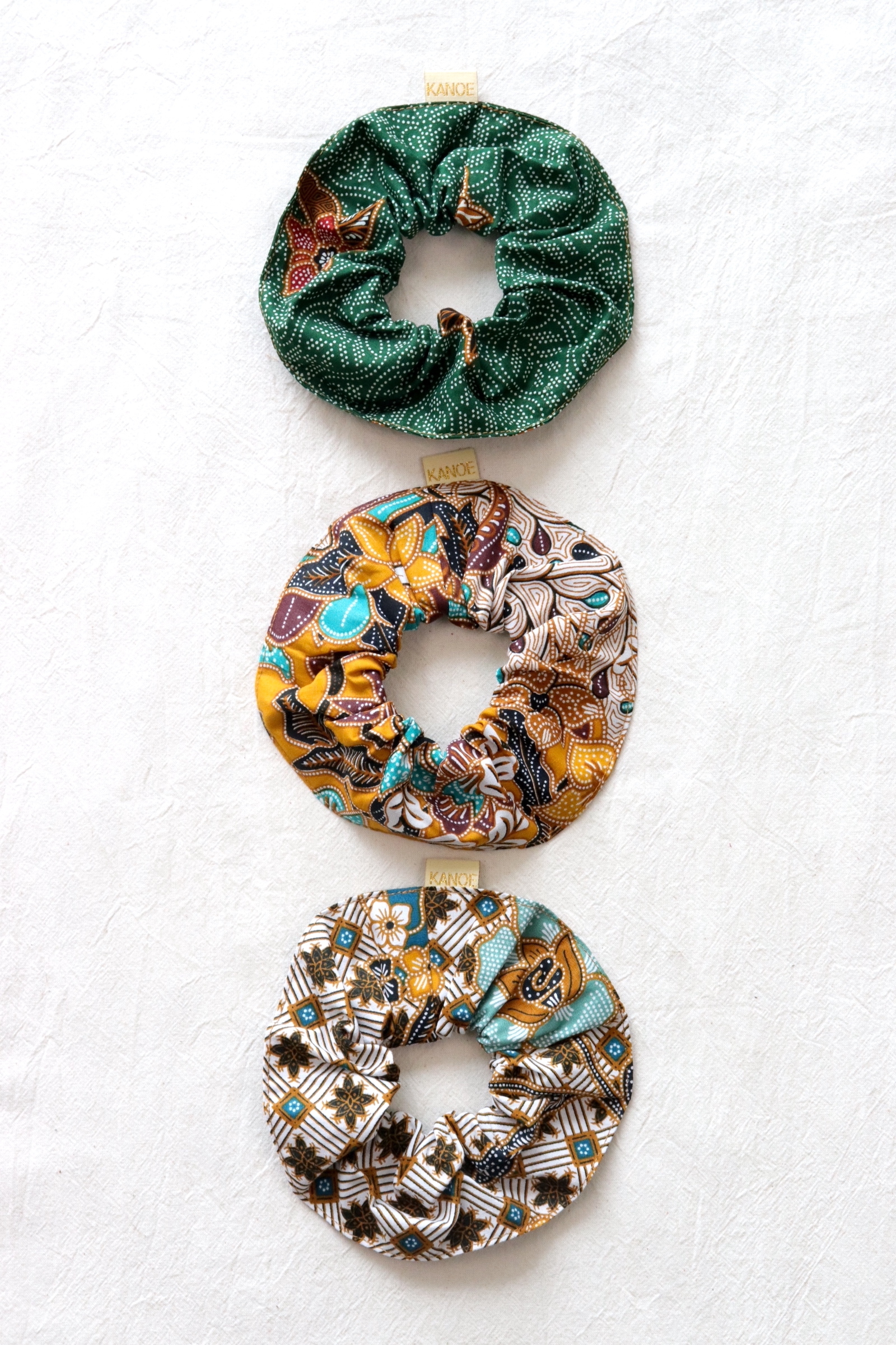 Maxi Batik Scrunchies (Set of 3) -  Lemon Mint