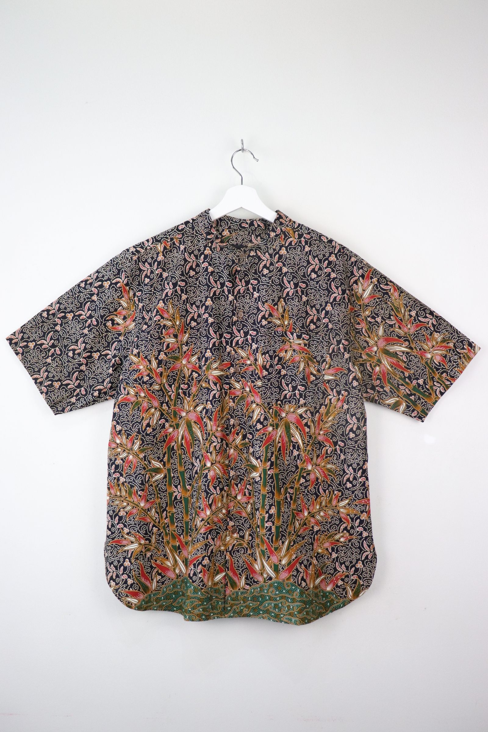 KANOEMEN Stand Collar Batik Shirt - Black Rain L XL [ New Fit ] 