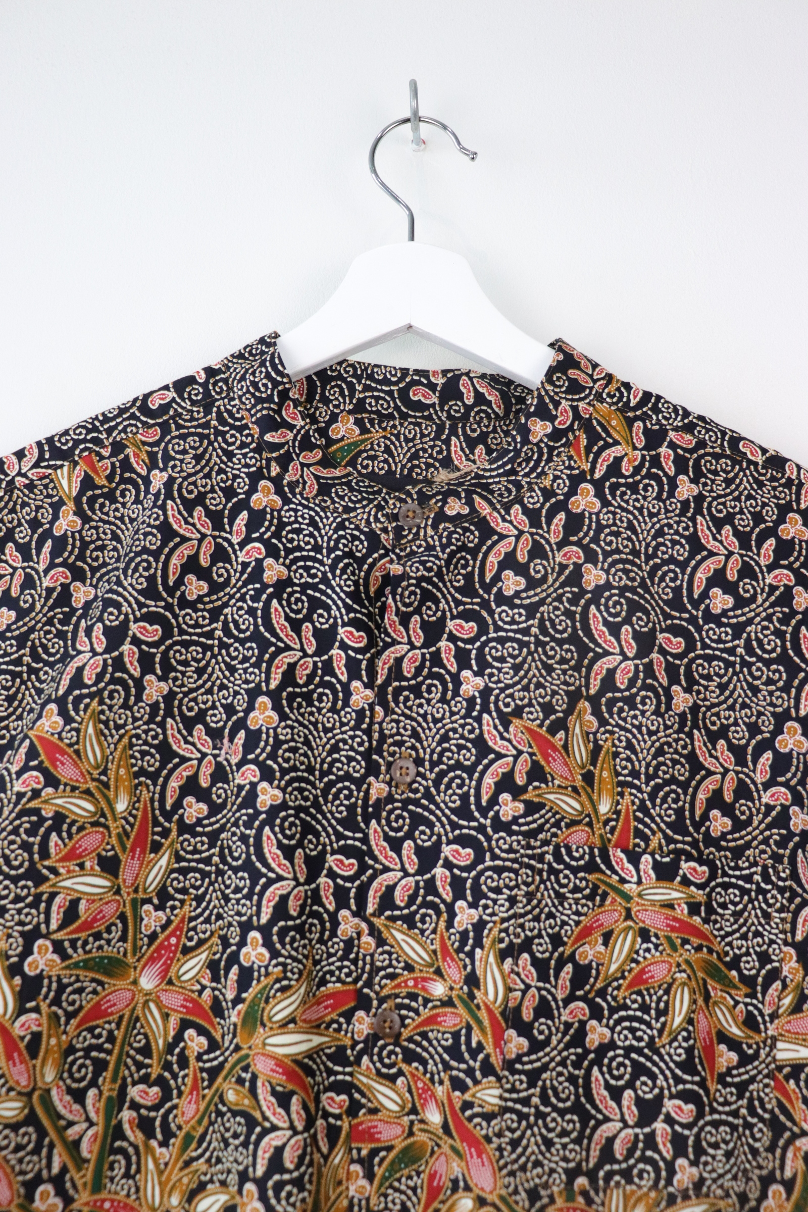 KANOEMEN Stand Collar Batik Shirt - Black Rain L XL [ New Fit ] 