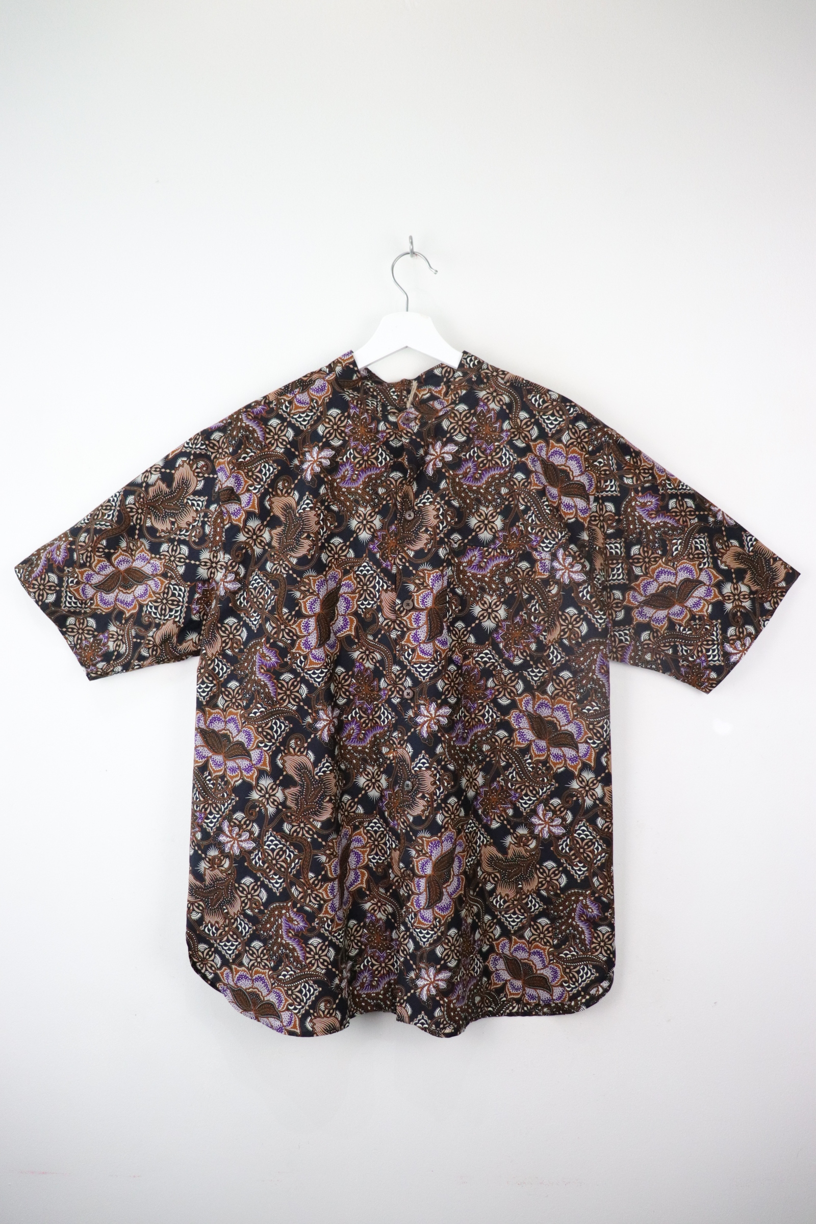 KANOEMEN Stand Collar Batik Shirt - Purple Orchid XL [ New Fit ] 