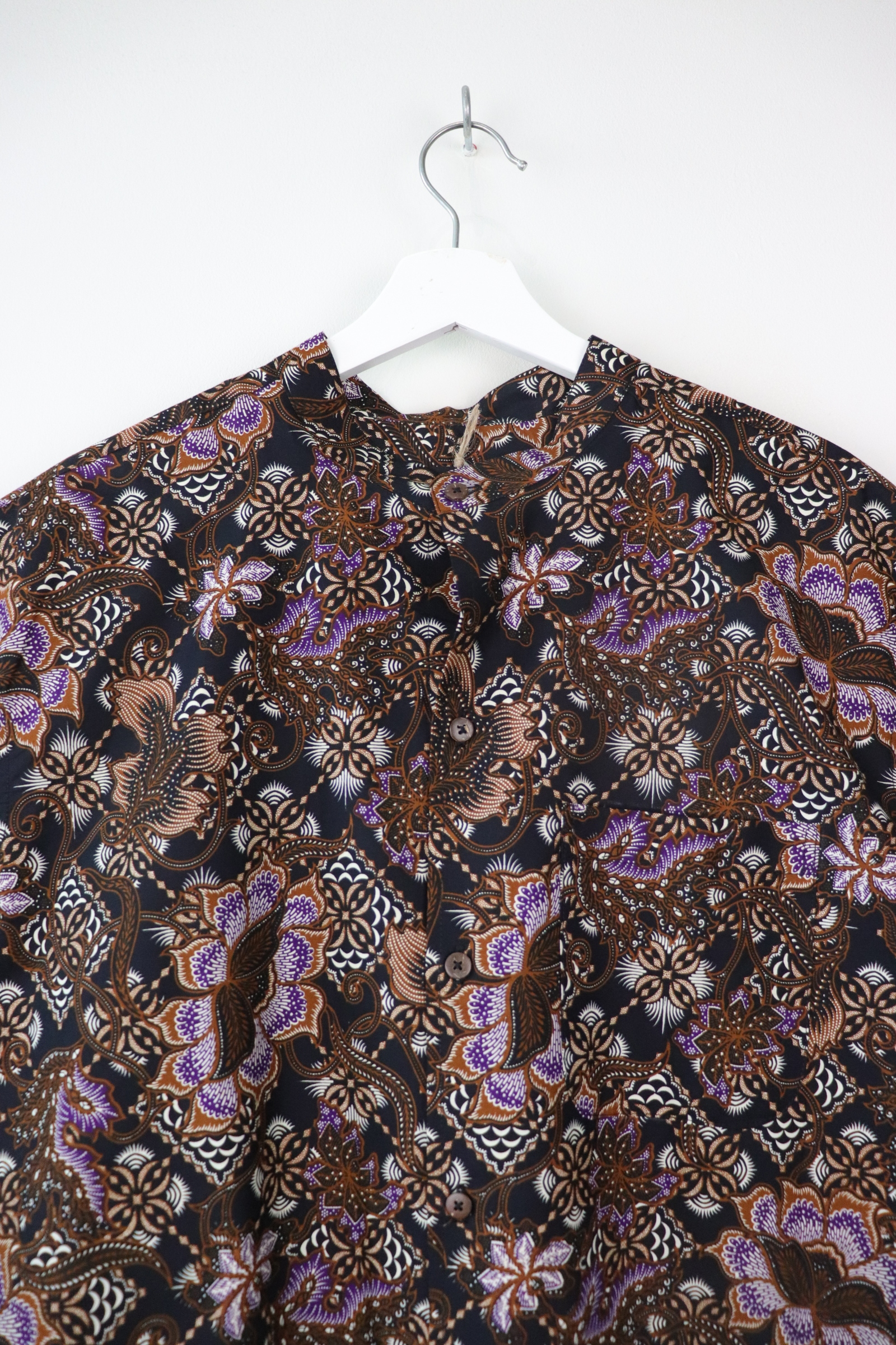 KANOEMEN Stand Collar Batik Shirt - Purple Orchid XL [ New Fit ] 