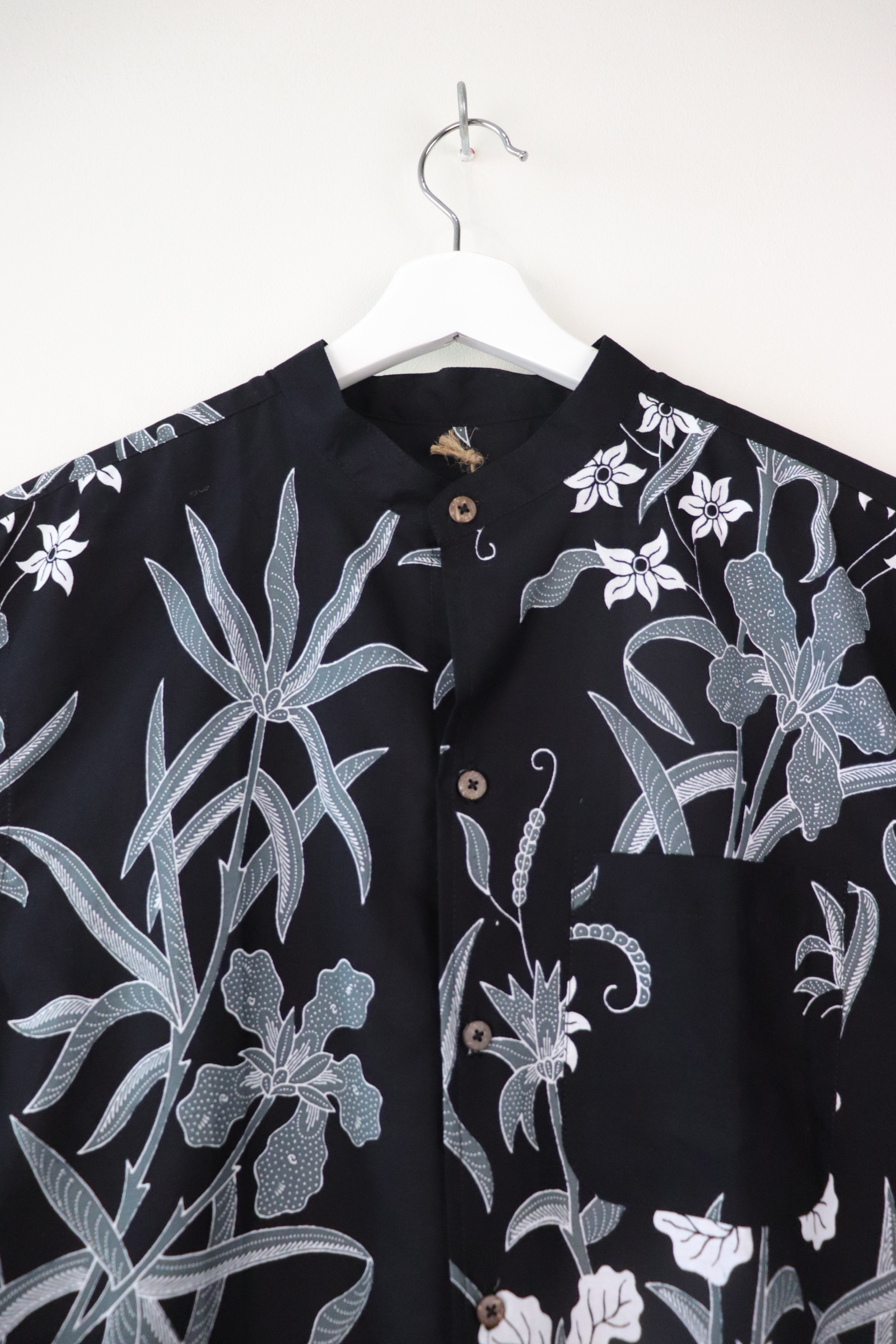 KANOEMEN Stand Collar Batik Shirt - Black Stallion S M [ New Fit ] 
