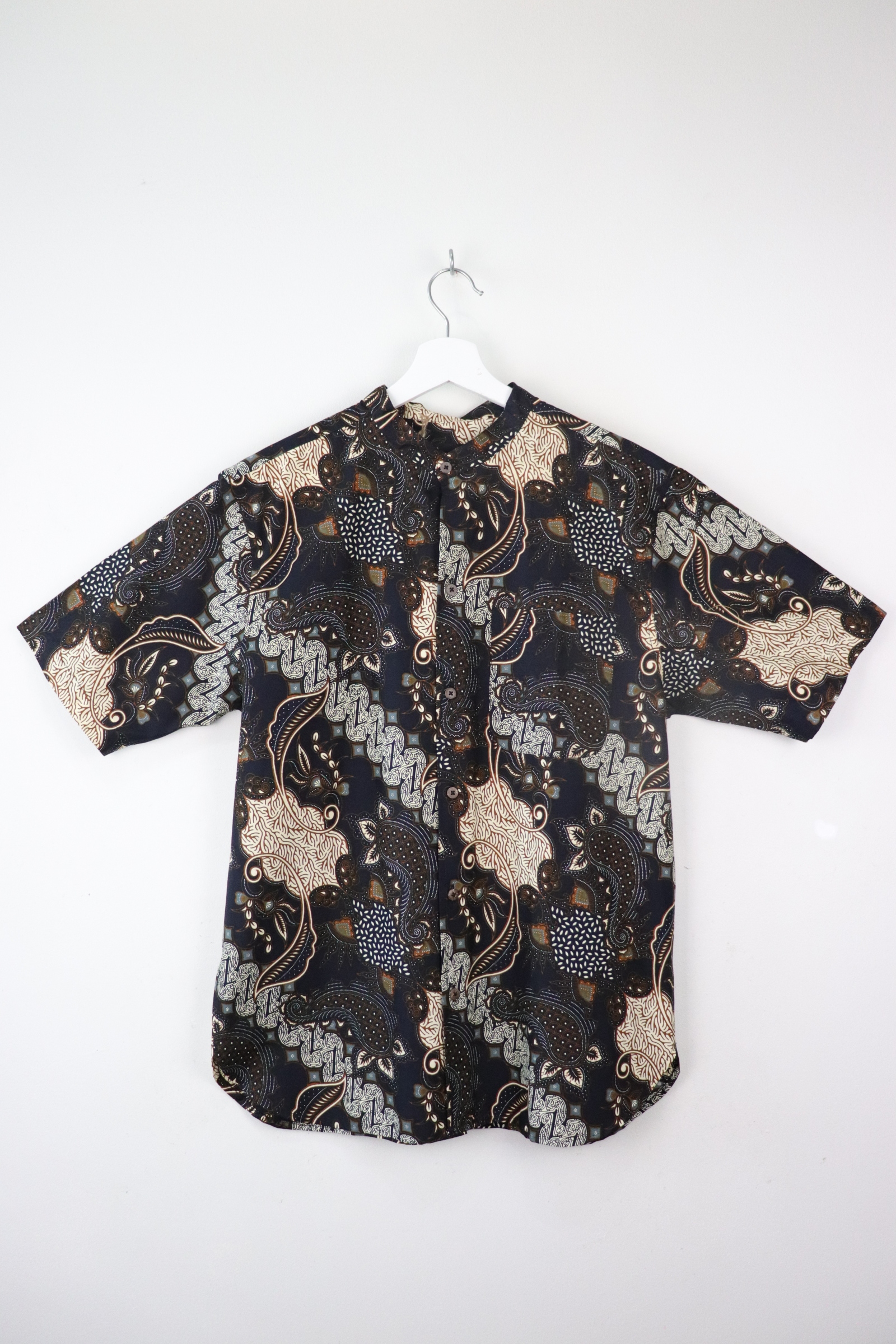 KANOEMEN Stand Collar Batik Shirt - Aiken Wood M [ New Fit ] 