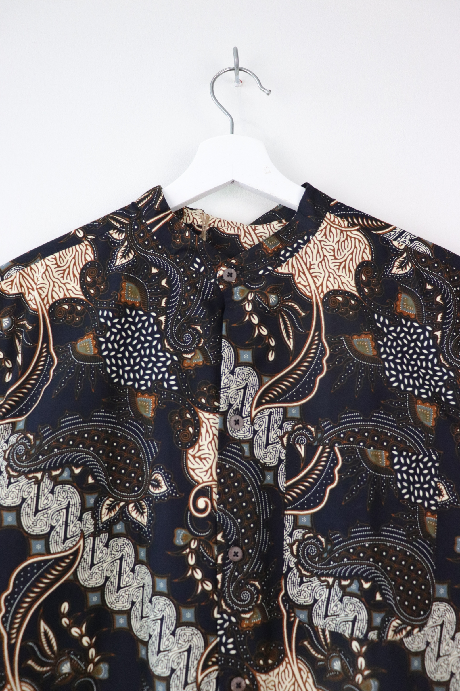 KANOEMEN Stand Collar Batik Shirt - Aiken Wood M [ New Fit ] 