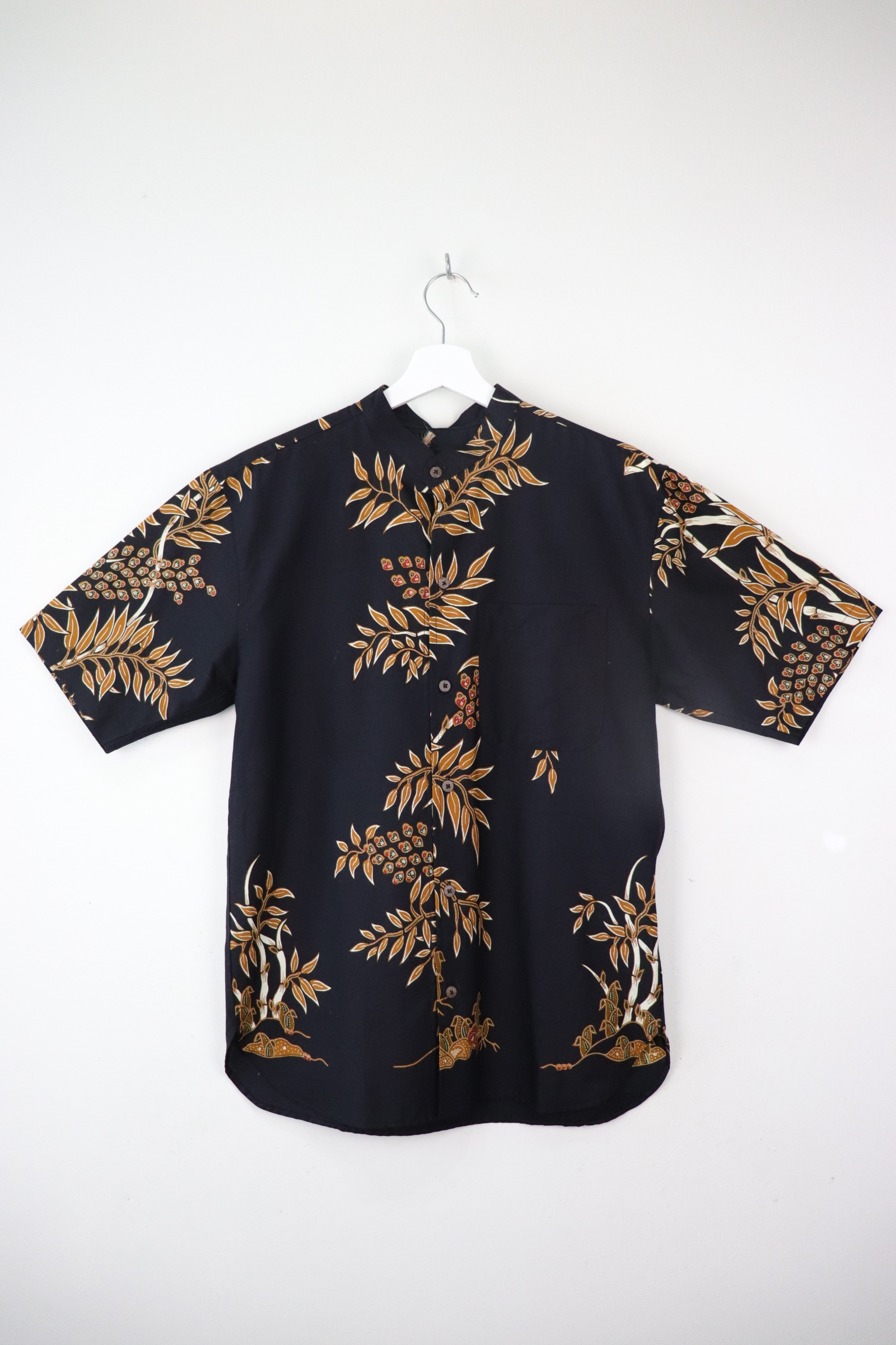 KANOEMEN Stand Collar Batik Shirt - Hazel Wood S [ New Fit ] 