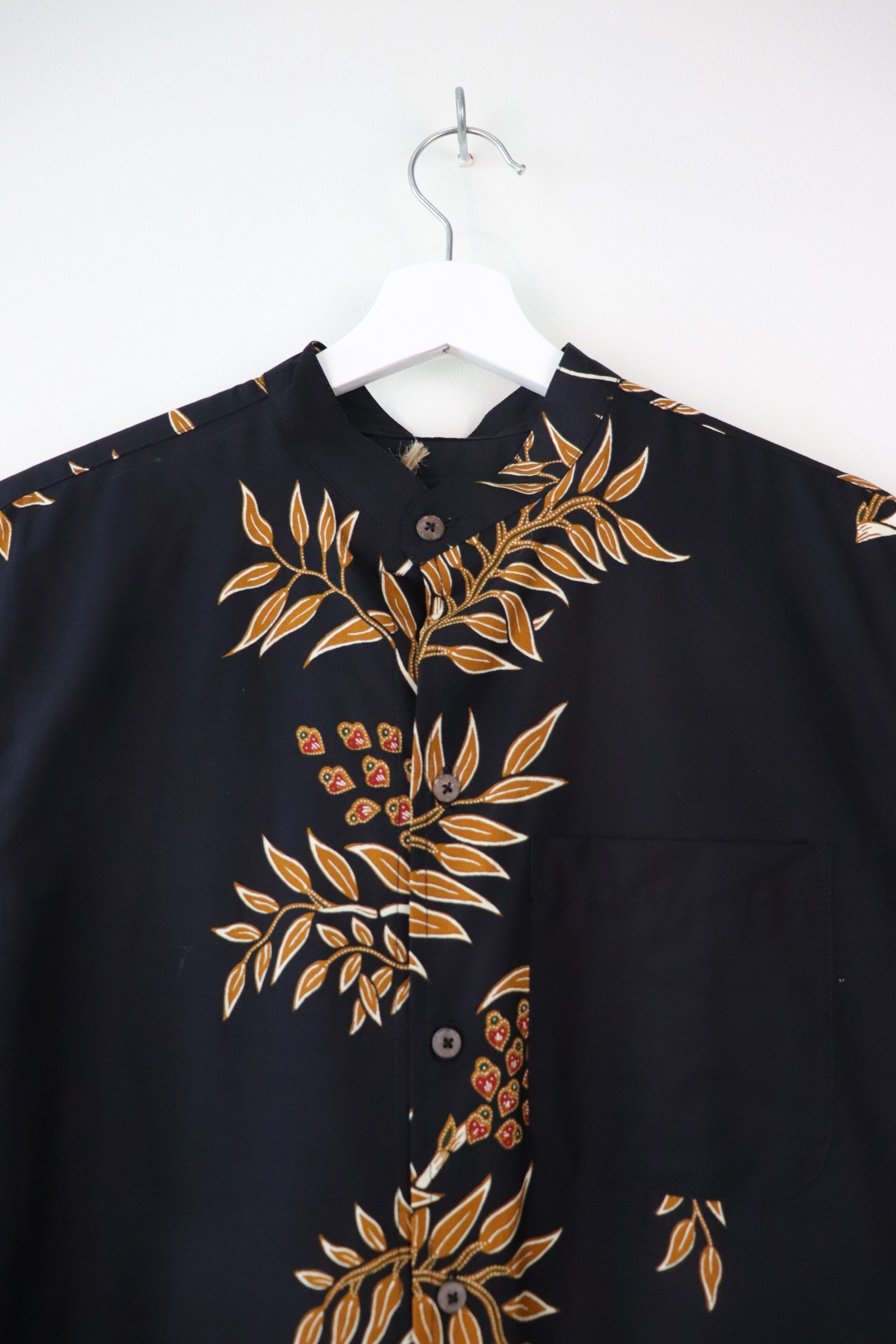 KANOEMEN Stand Collar Batik Shirt - Hazel Wood S [ New Fit ] 