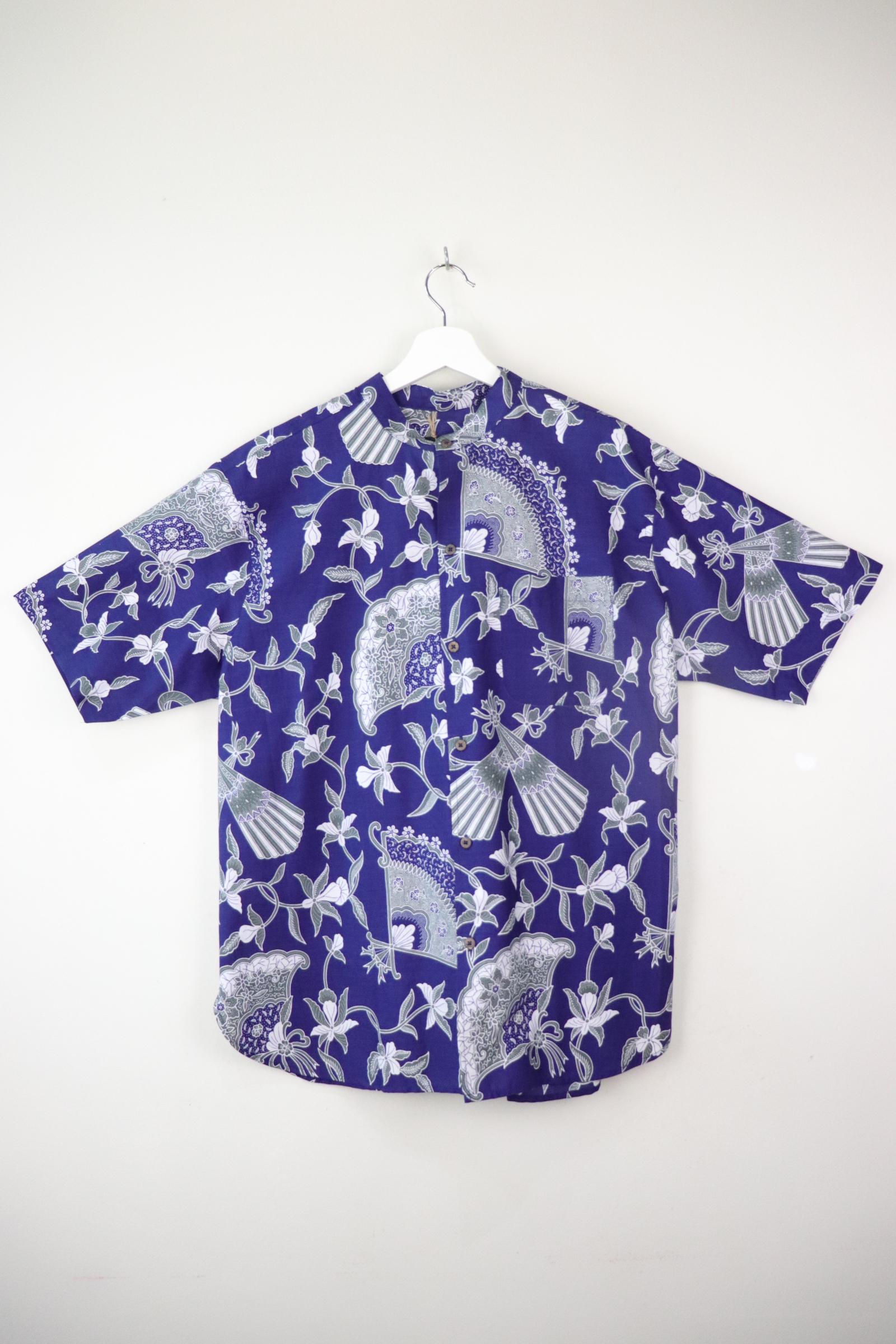 KANOEMEN Stand Collar Batik Shirt - Berkley Blue XL [ New Fit ] 