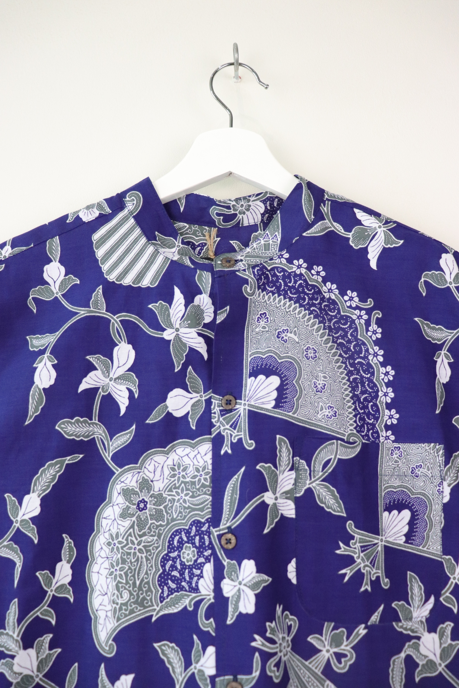KANOEMEN Stand Collar Batik Shirt - Berkley Blue XL [ New Fit ] 