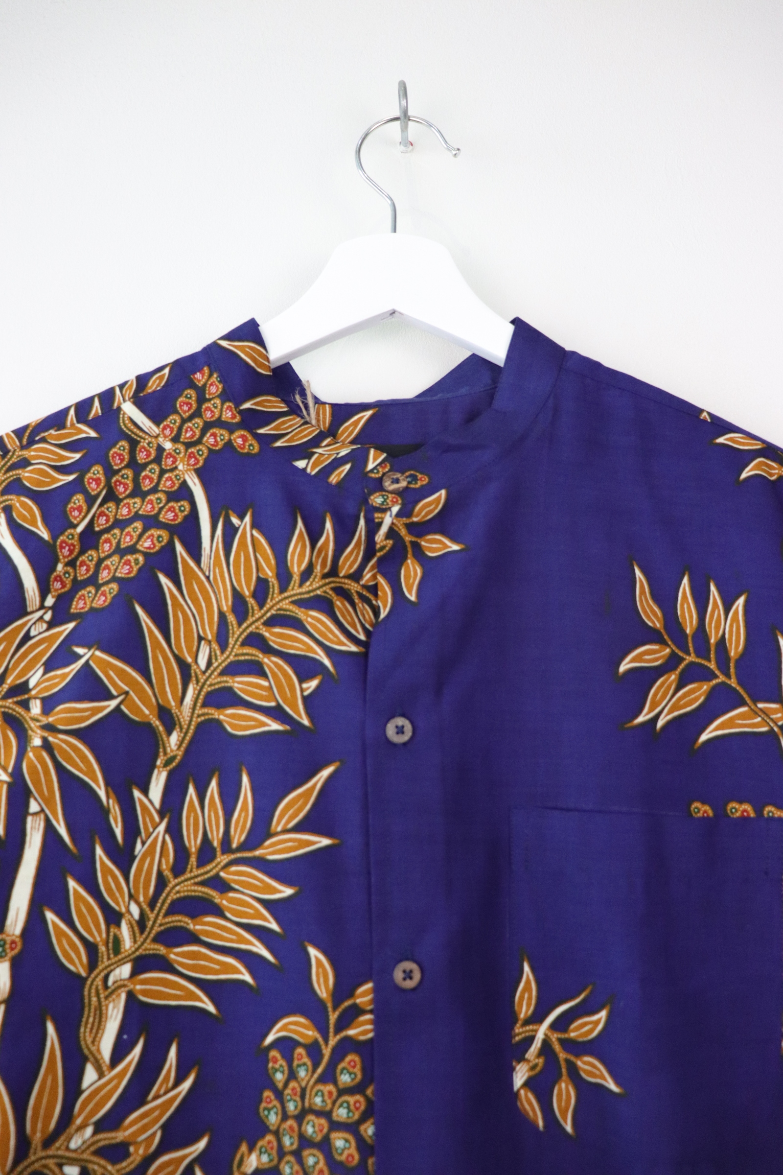 KANOEMEN Stand Collar Batik Shirt - Alder Blue 