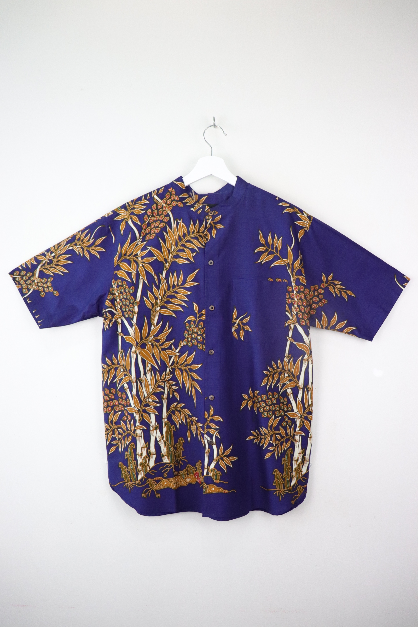 KANOEMEN Stand Collar Batik Shirt - Alder Blue 