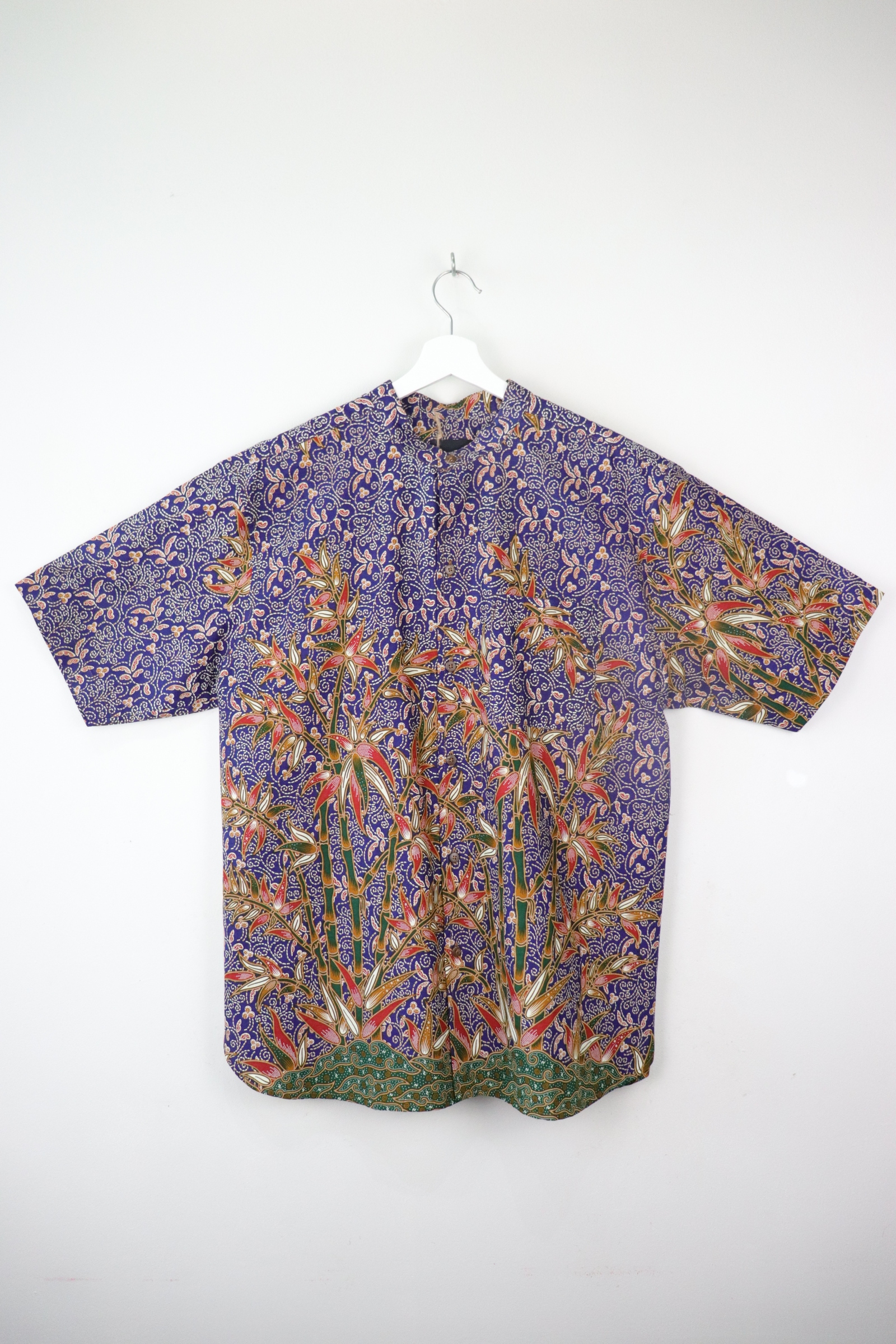 KANOEMEN Stand Collar Batik Shirt - Rowan Blue M XL [ New Fit ] 