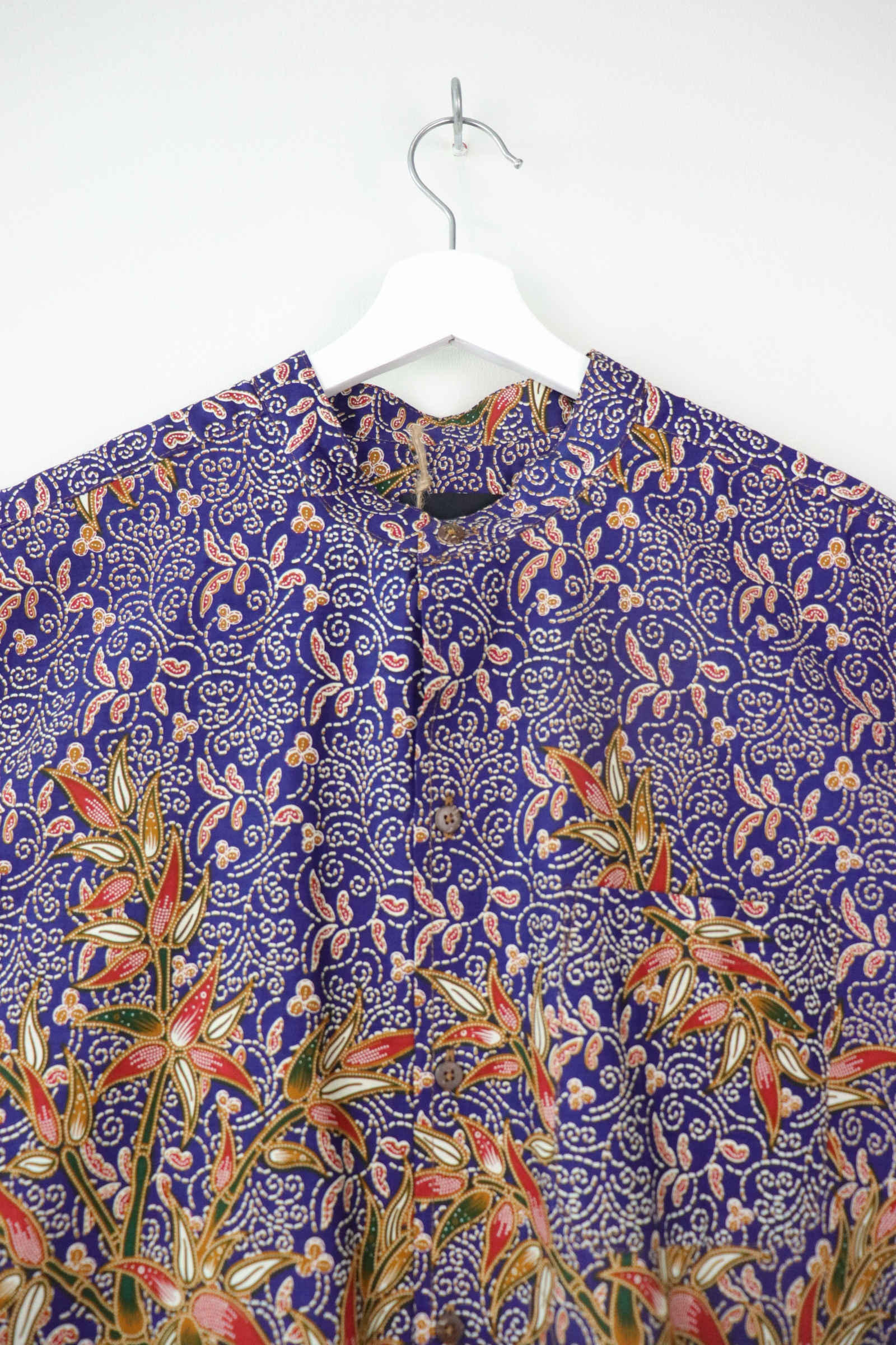 KANOEMEN Stand Collar Batik Shirt - Rowan Blue M XL [ New Fit ] 