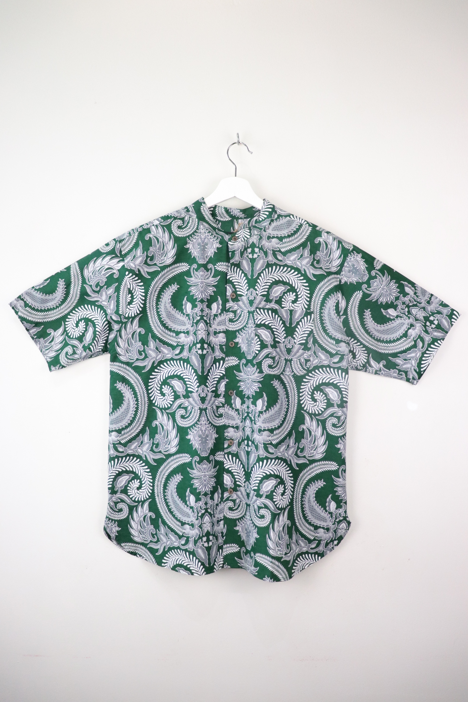 KANOEMEN Stand Collar Batik Shirt - Nori XL [ New Fit ] 