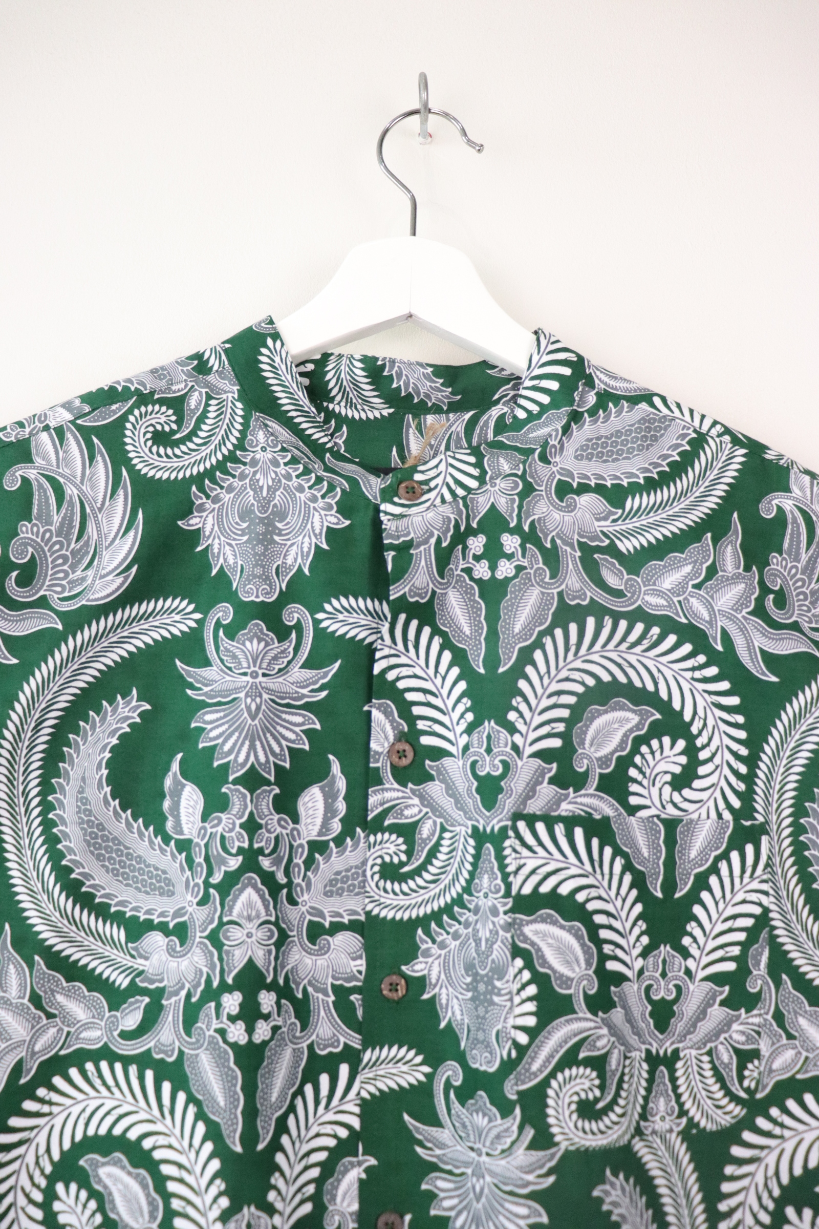 KANOEMEN Stand Collar Batik Shirt - Nori XL [ New Fit ] 