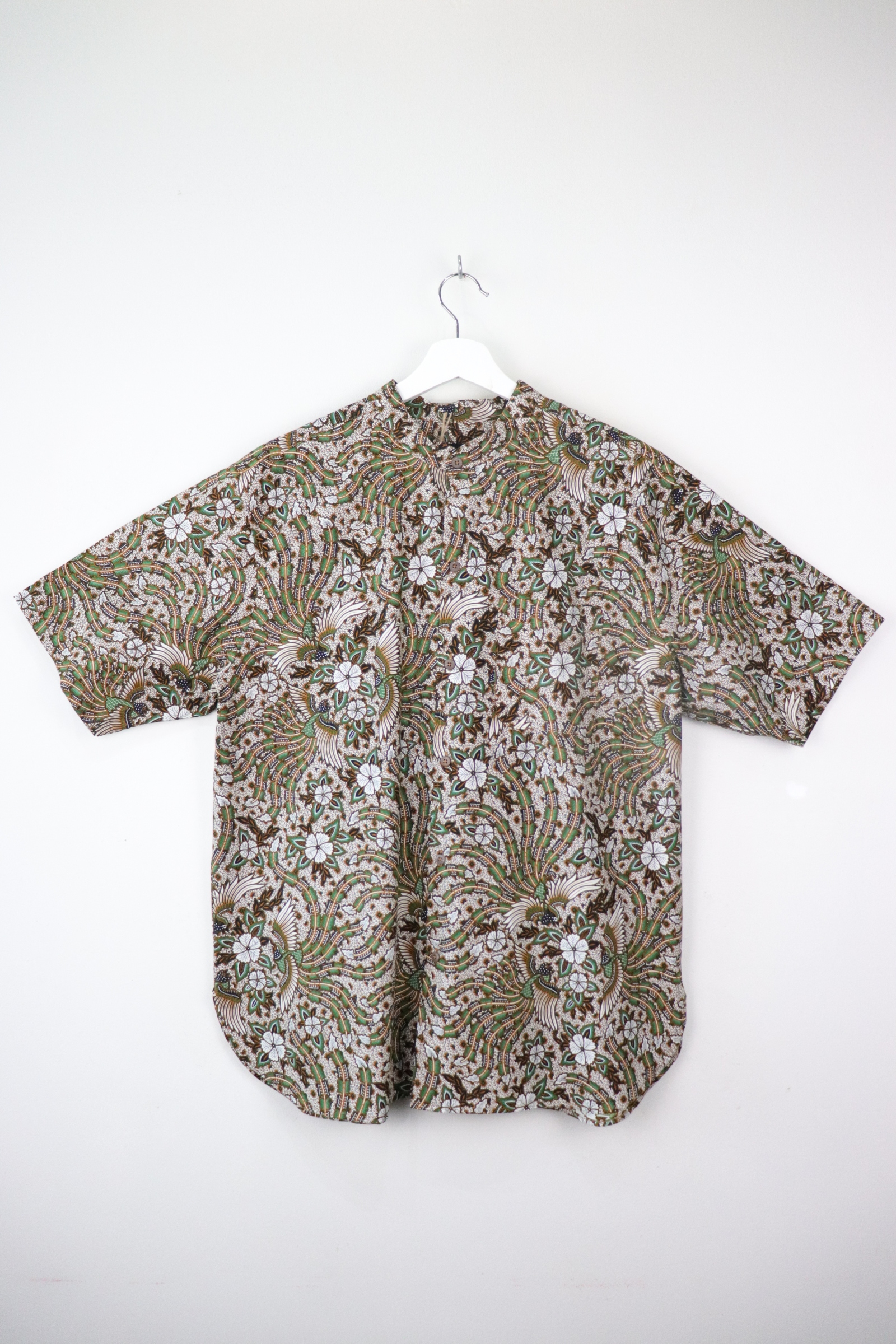 KANOEMEN Stand Collar Batik Shirt - Griswald Green L XL [ New Fit ] 