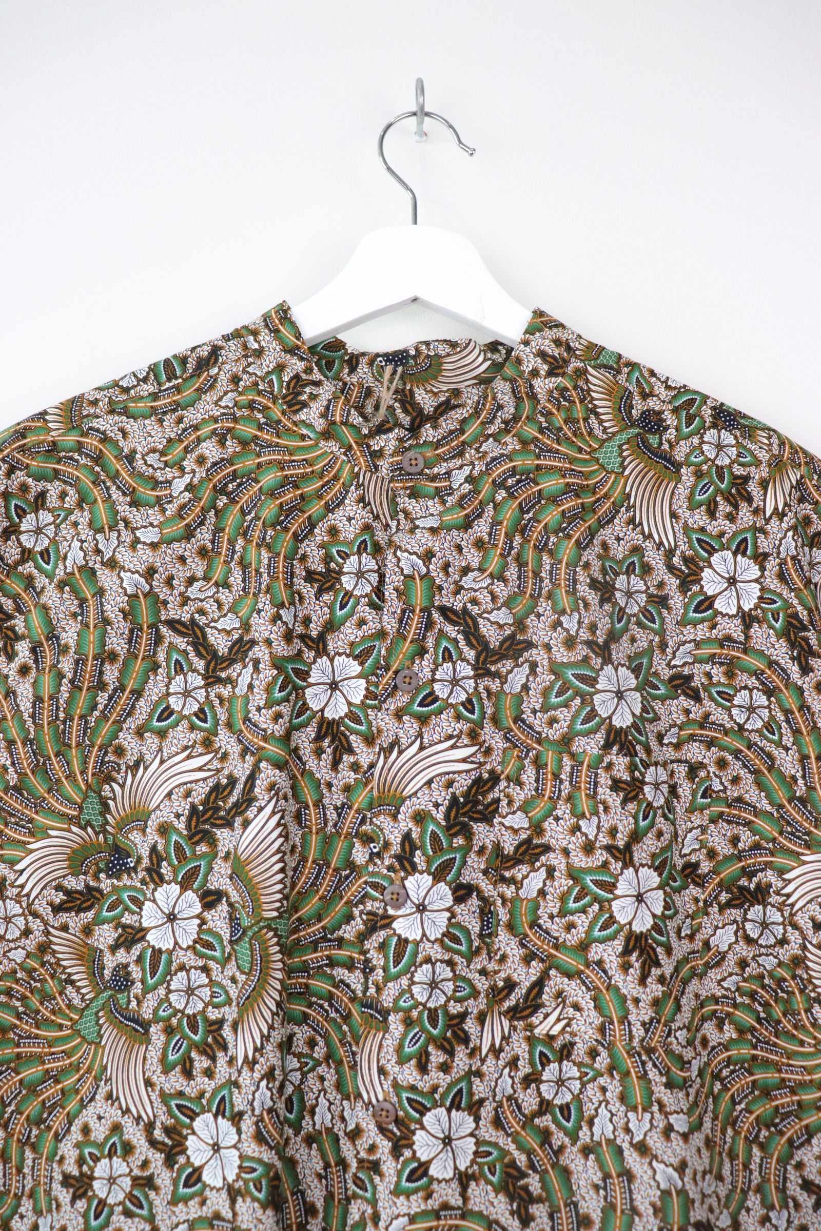 KANOEMEN Stand Collar Batik Shirt - Griswald Green L XL [ New Fit ] 