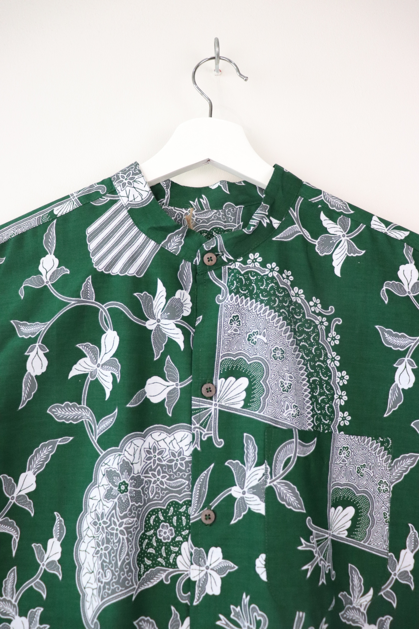 KANOEMEN Stand Collar Batik Shirt - Olivio XL [ New Fit ] 