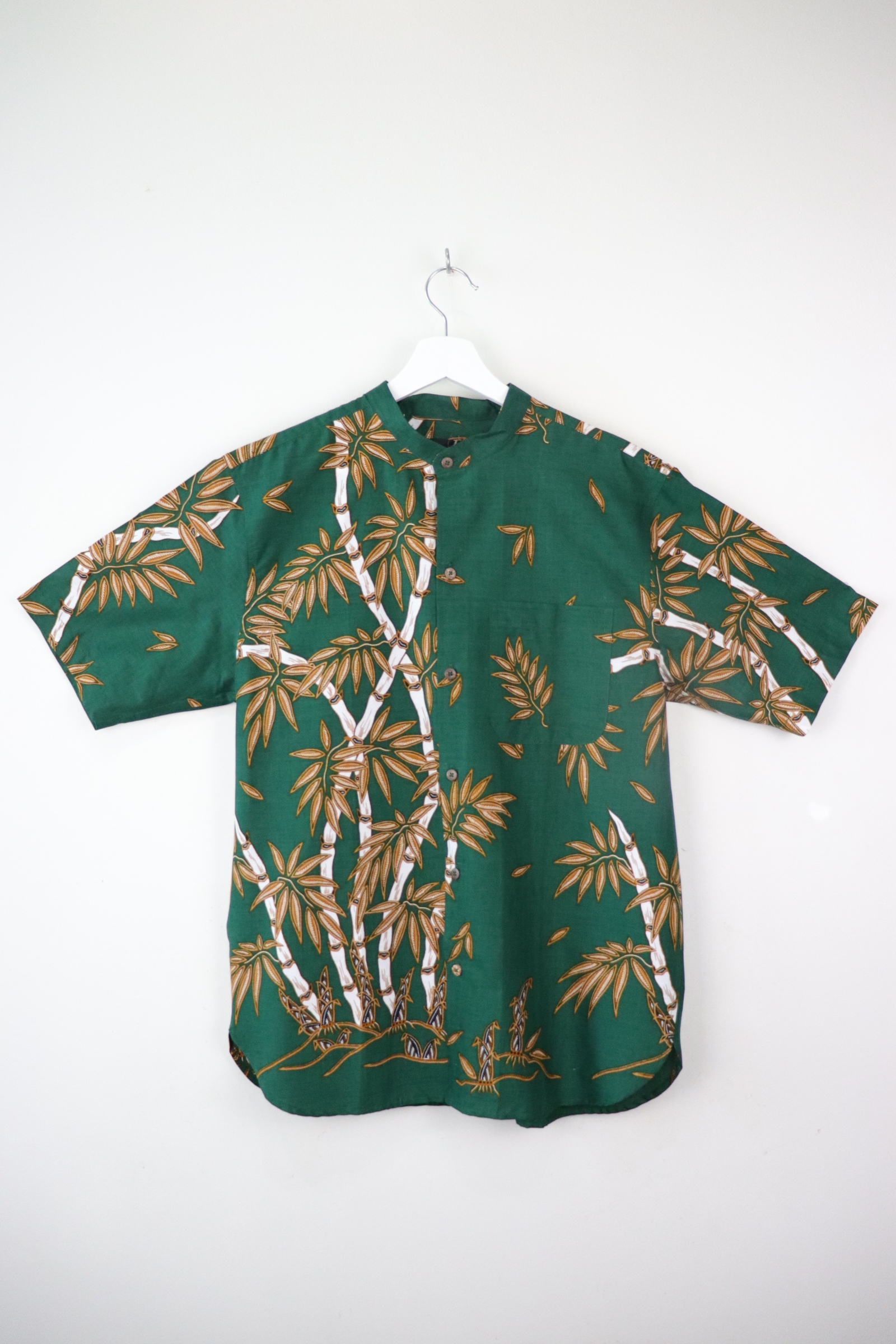 KANOEMEN Stand Collar Batik Shirt - Bamboo Nori M [ New Fit ] 