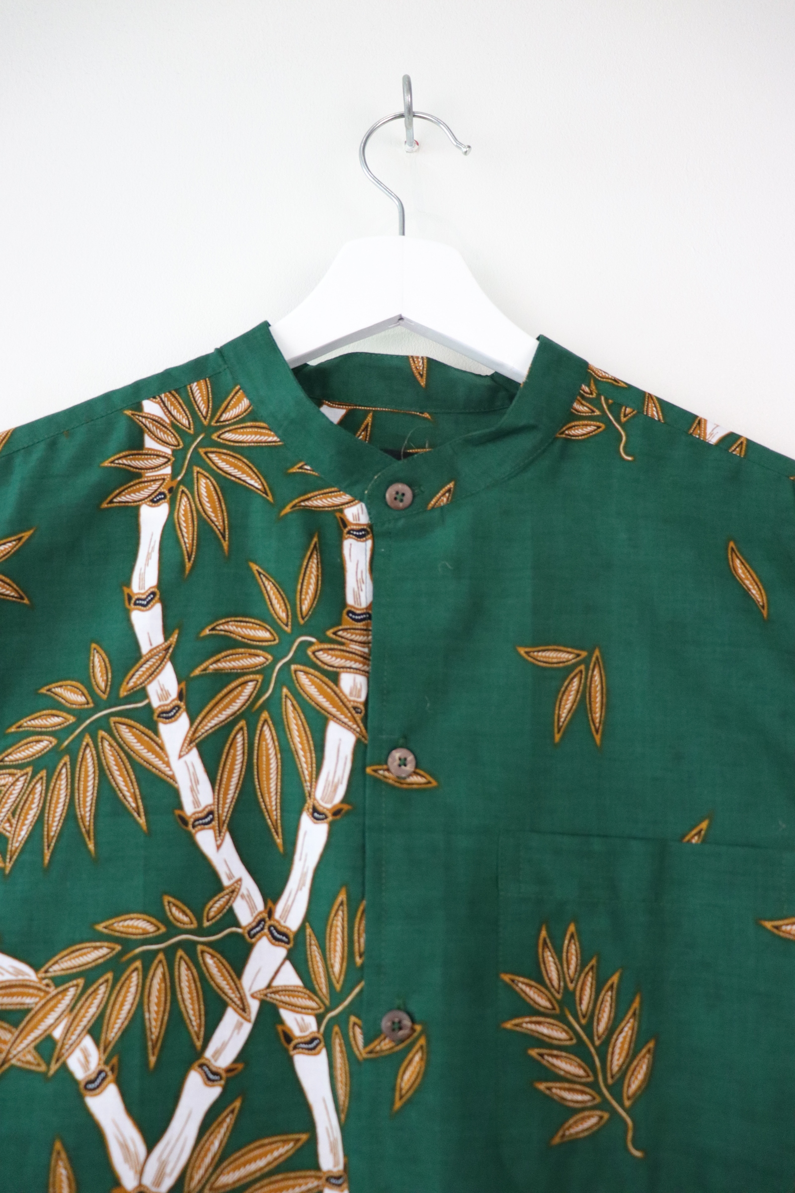 KANOEMEN Stand Collar Batik Shirt - Bamboo Nori M [ New Fit ] 