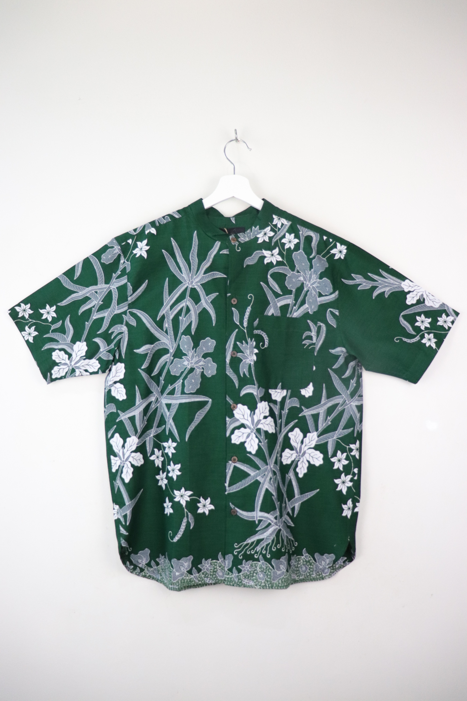 KANOEMEN Stand Collar Batik Shirt - Lime Tree  [ New Fit ] 