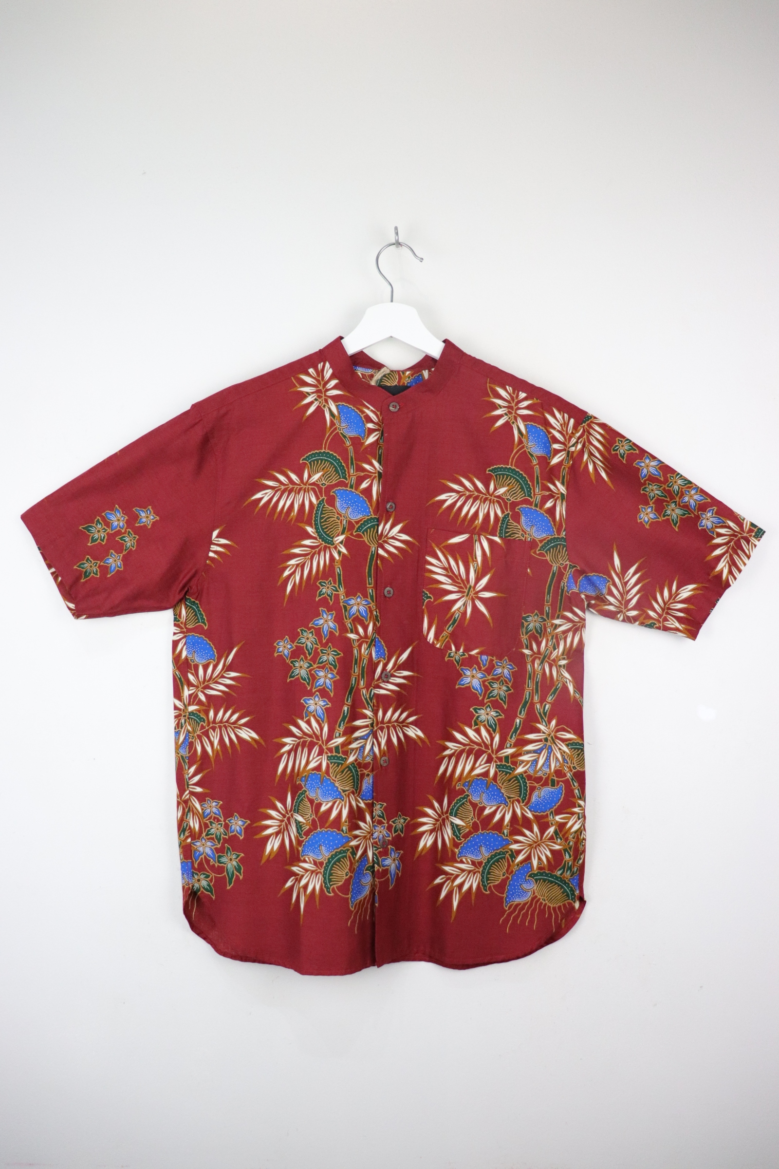 KANOEMEN Stand Collar Batik Shirt - Forest Berry M [ New Fit ] 