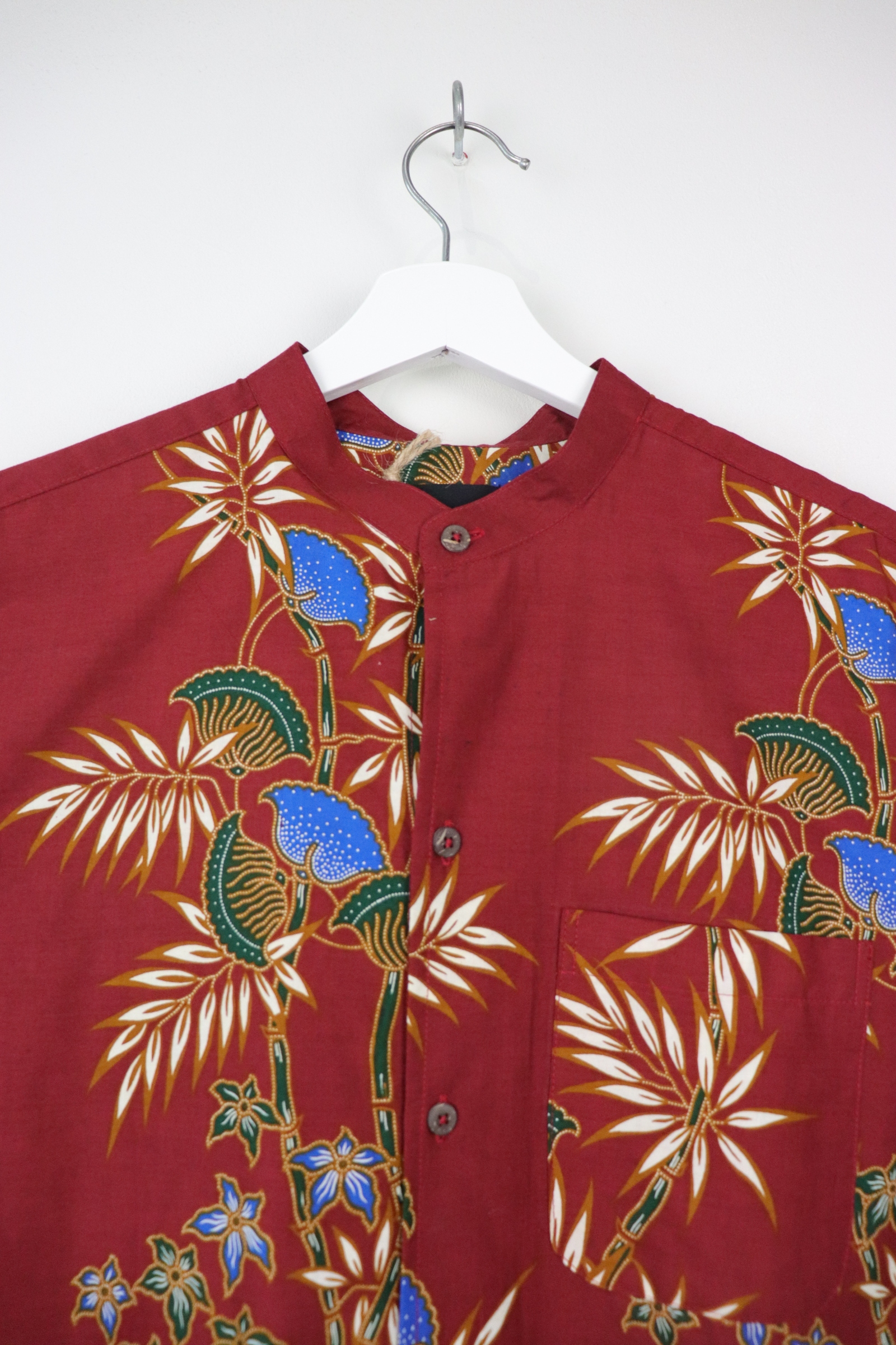 KANOEMEN Stand Collar Batik Shirt - Forest Berry M [ New Fit ] 